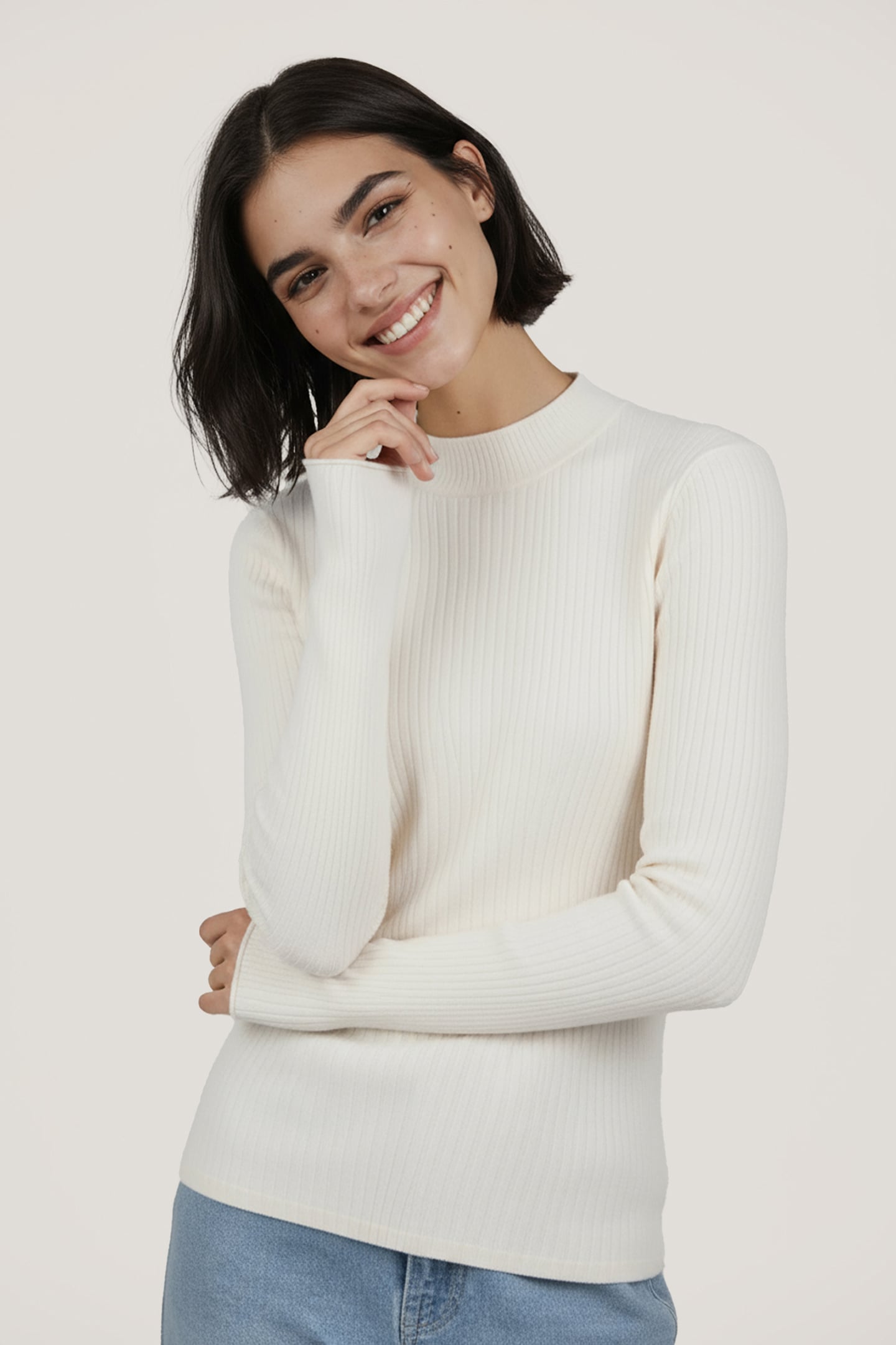 TOP RIB LONG SLVE LIGHT SAND 1