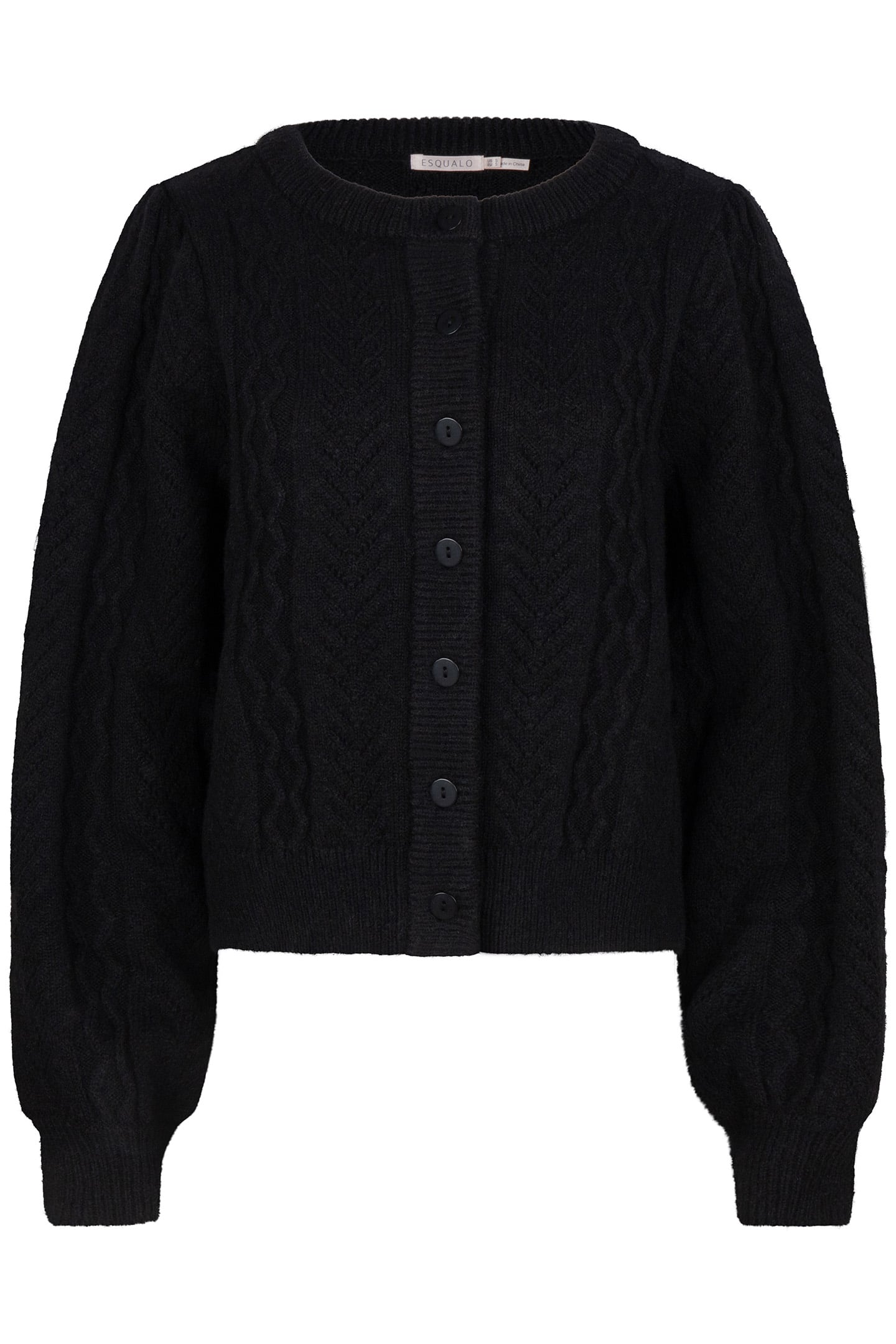 CARDIGAN PUFF SLVE CABLE & AJOUR BLACK 8