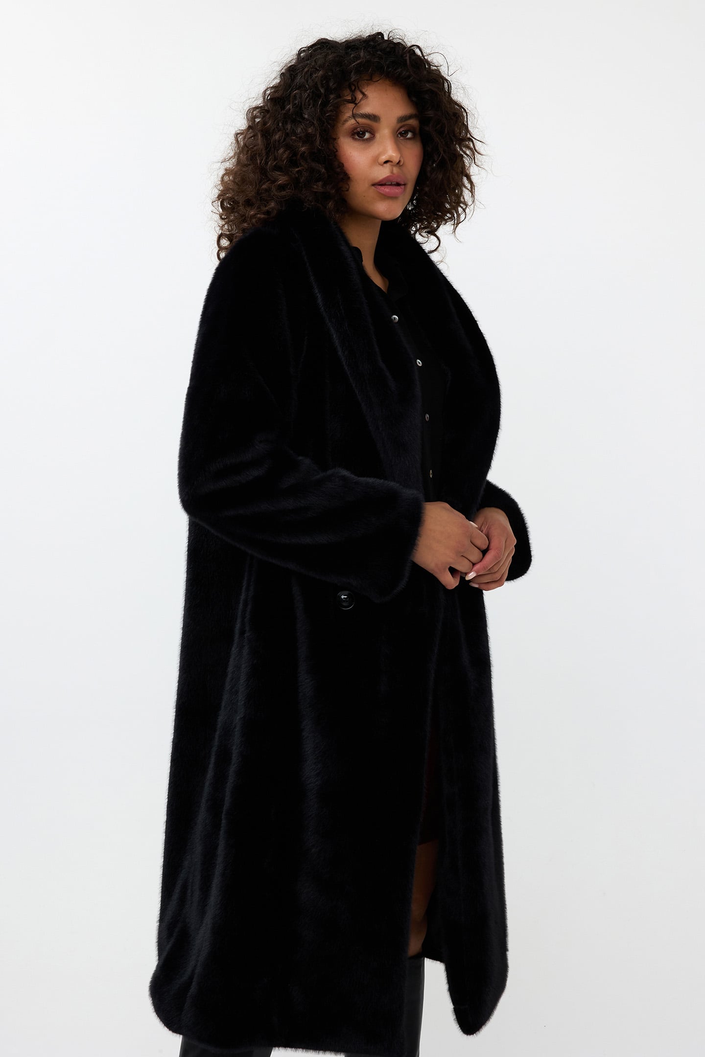 COAT SHAWL COLLAR FAKE FUR BLACK 2