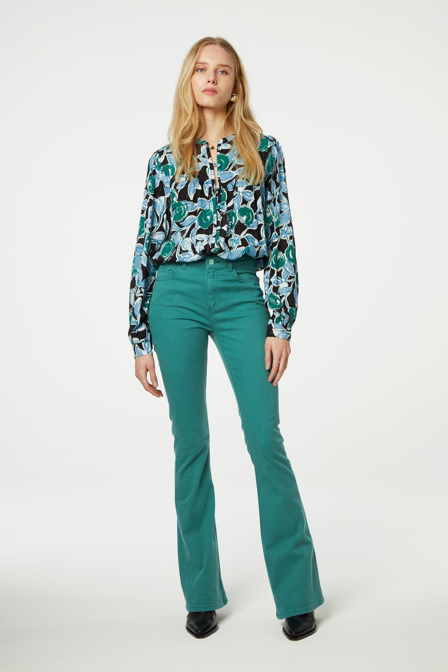 RESA BLOUSE BLACK/BOTTLE GREEN 2
