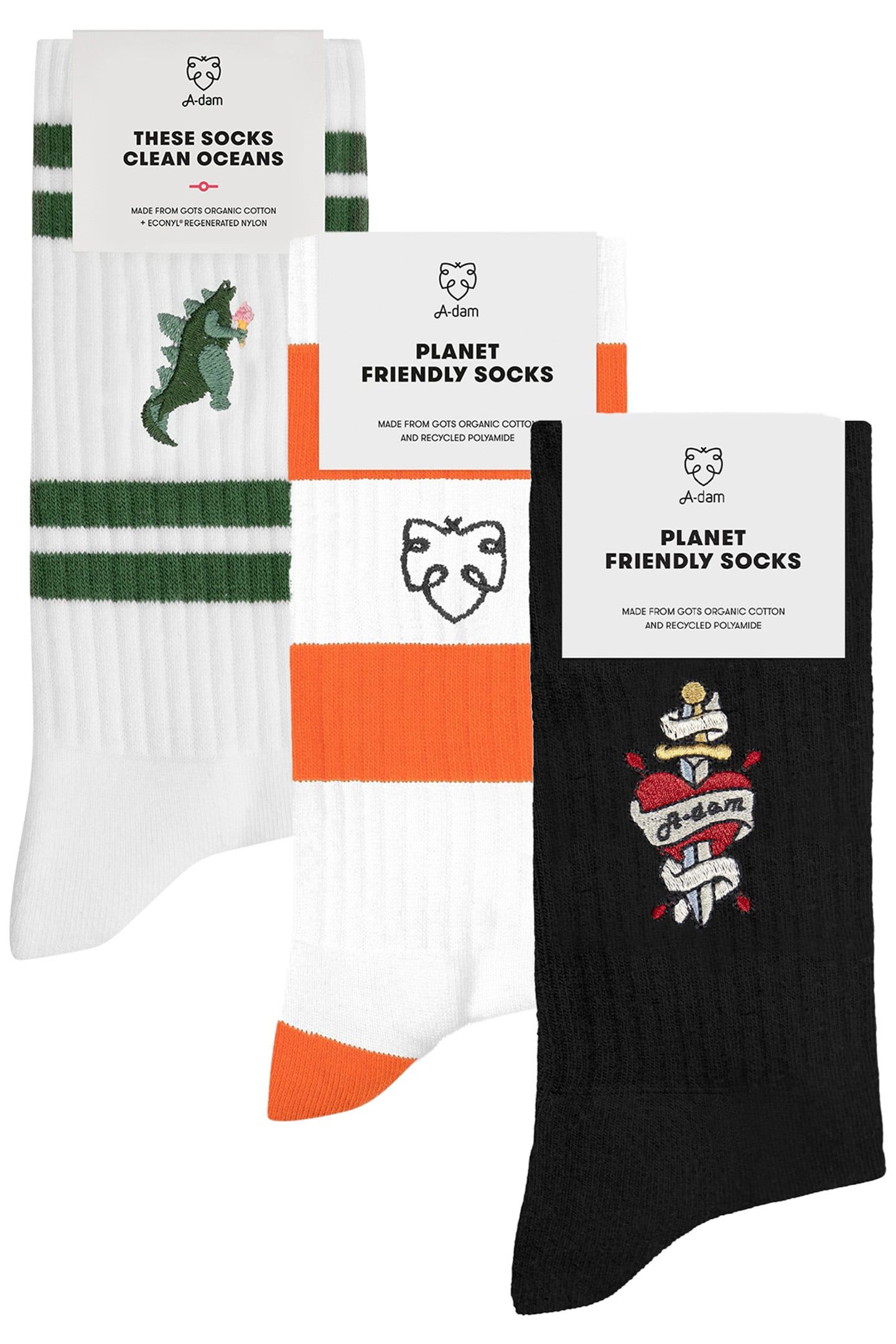 UNISEX A-DAM 3-PACK CREW SOCKS MULTICOLOR 1