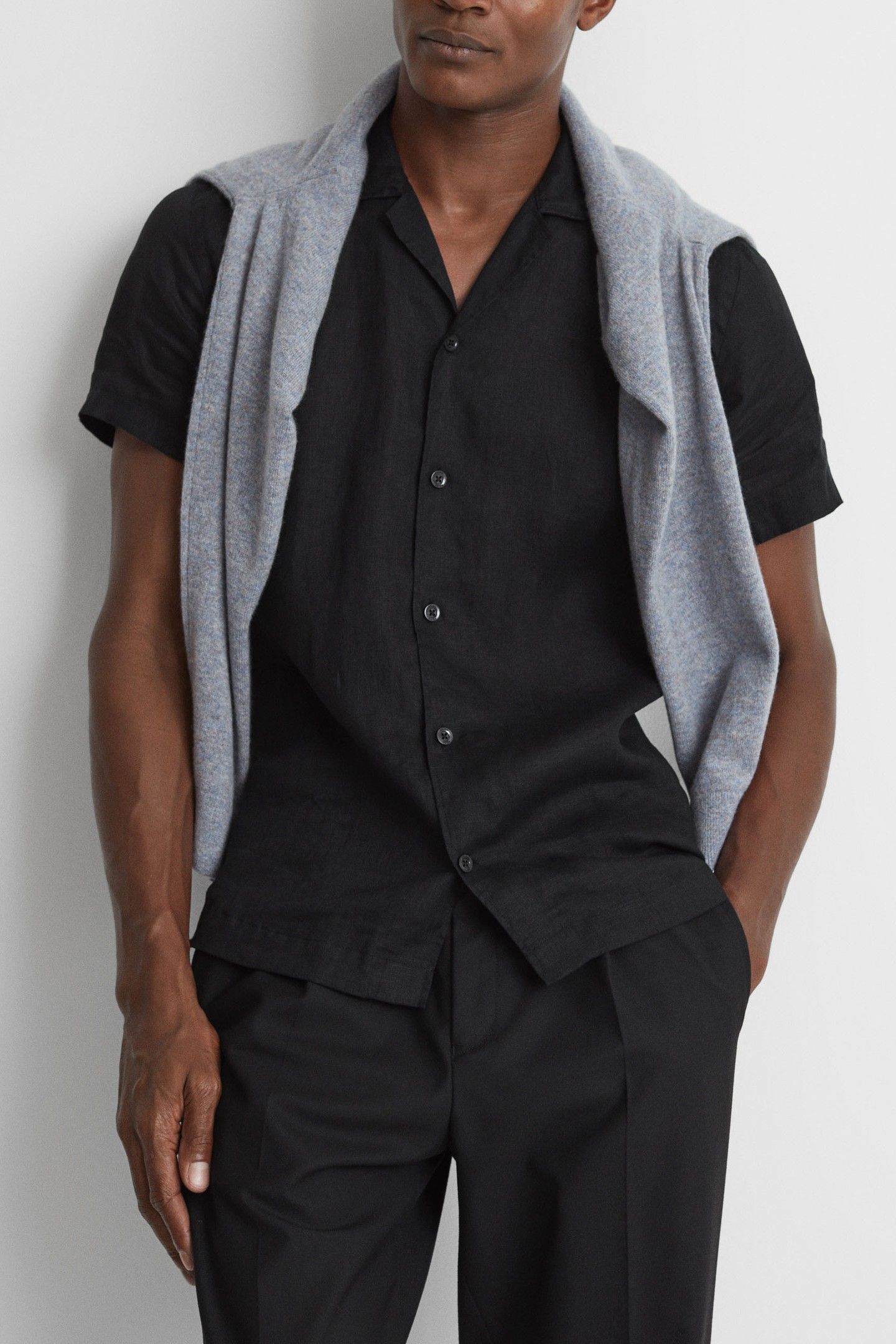 SHORTSLEEVE CUBAN COLLAR LINEN SHIRT BLACK 5