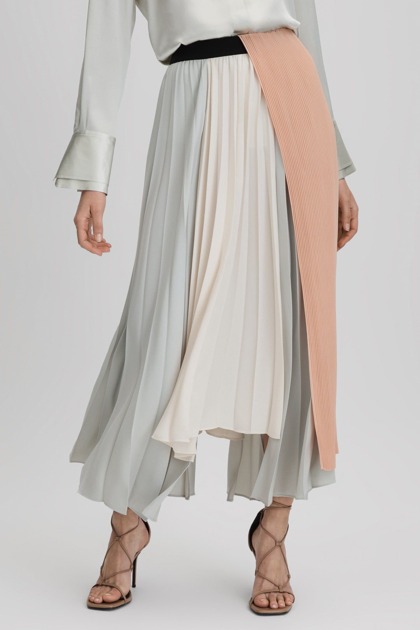 MULTI COLOR BLOCK PLEAT SKIRT PINK/CREAM 1