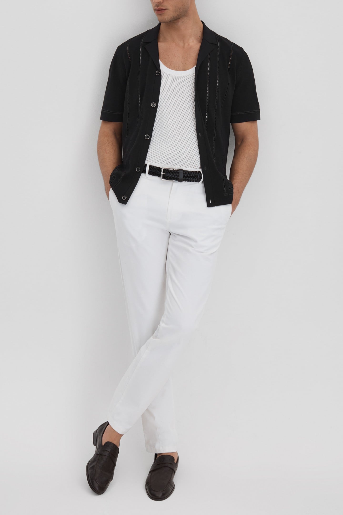 SHORTSLEEVE EMBROIDERED FRAME DETAIL CUBAN SHIRT BLACK 2