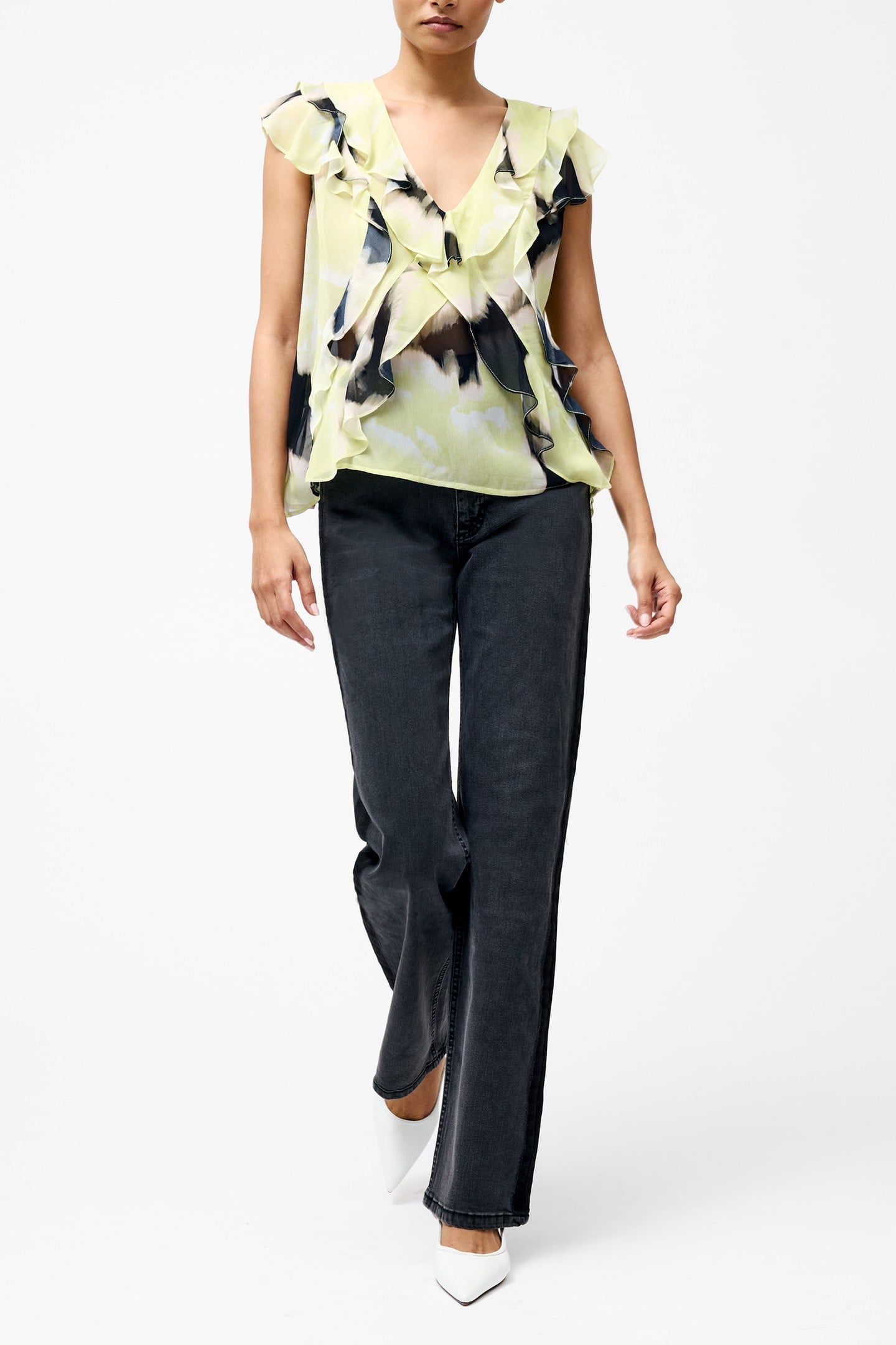 NATALIE EMINIA CHIFFON RUFFLE LIGHT LIME GREEN MUL 1