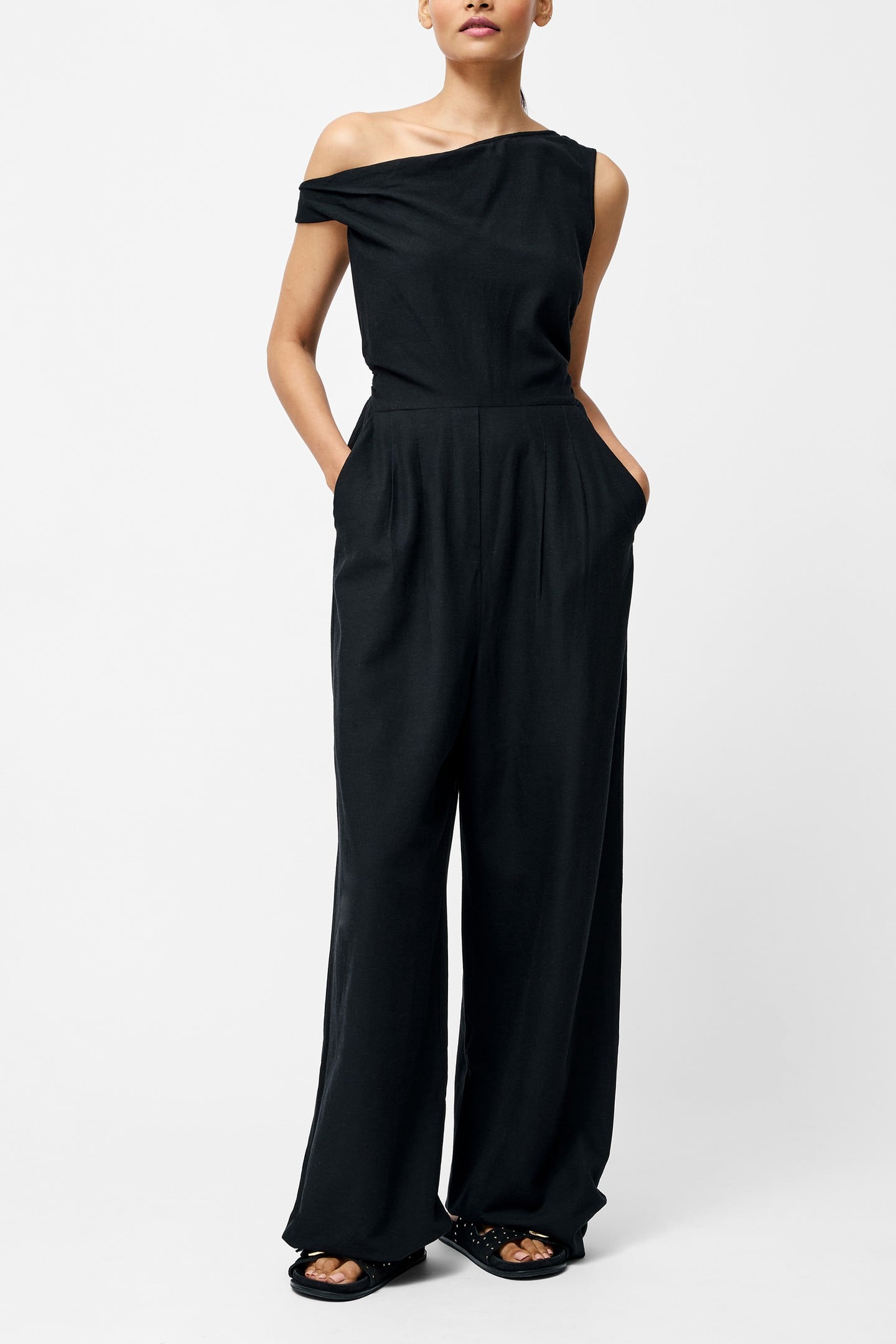 ARIETTE LINEN BLEND JUMPSUIT BLACK 3