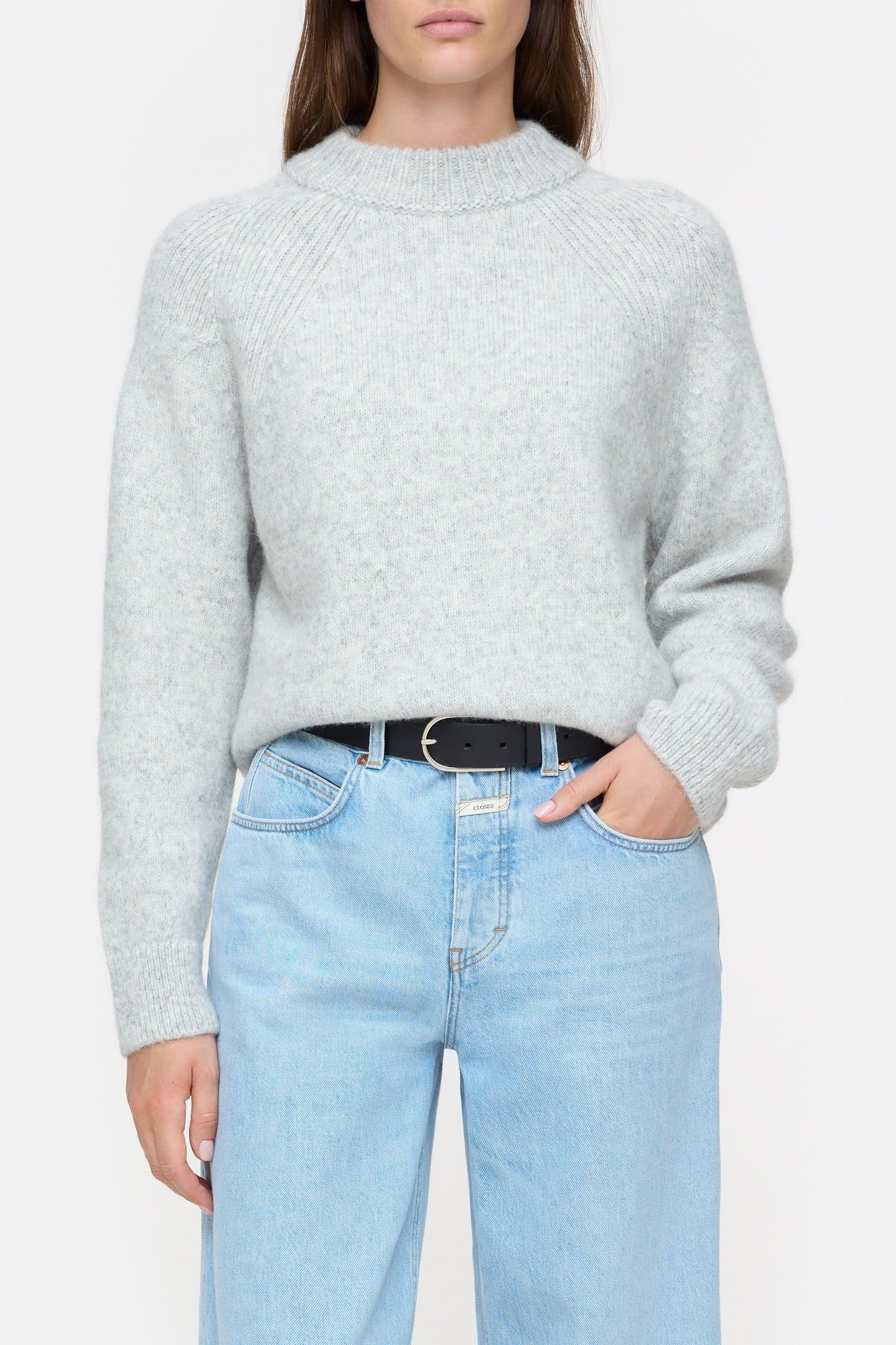 CREW NECK LONG SLEEVE KNITS LIGHT GREY MELANGE 1