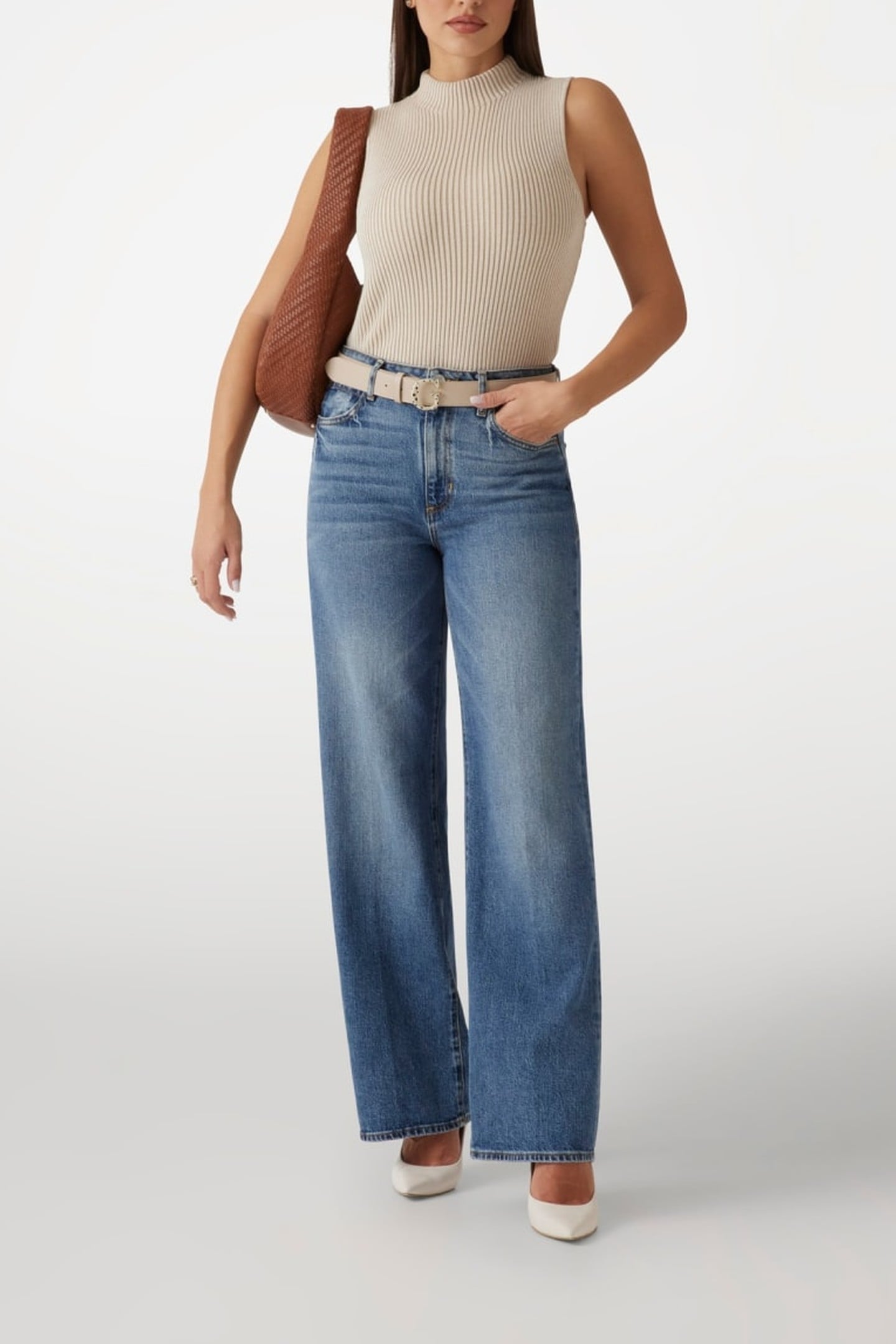 GUESS ECO ROSALIA MOCK NECK SL CREAM AND BEIGE VANI 3