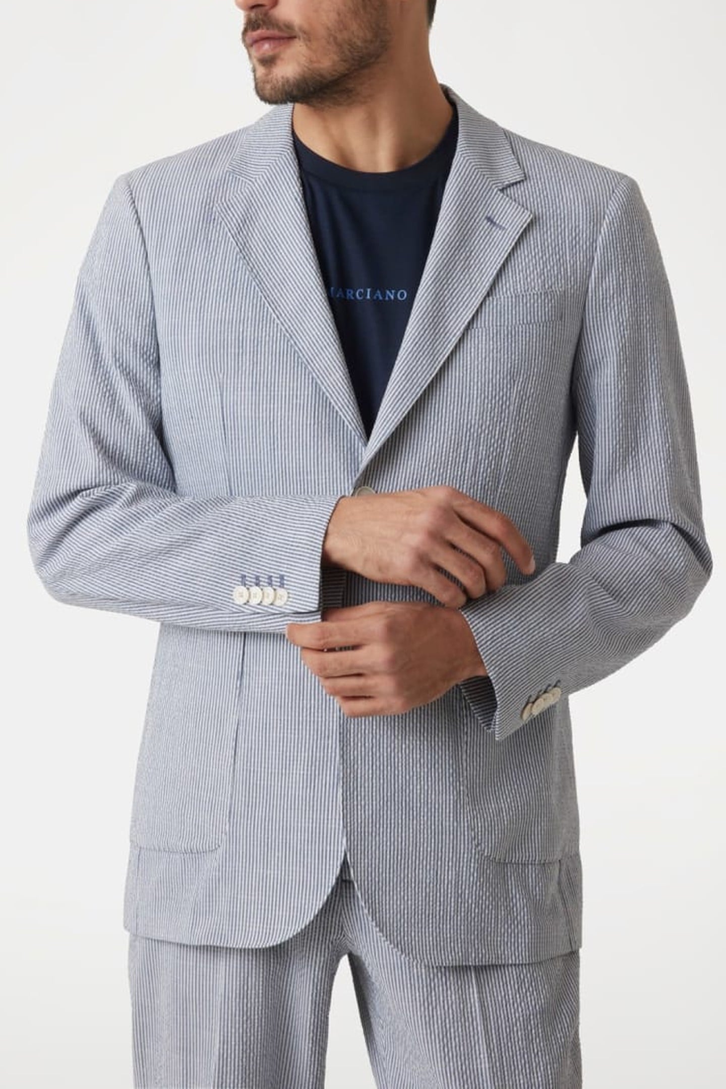 MARCIANO BY GUESS GRANT 2B PATCH PKTS WHITE/BLUE STRIPES 1