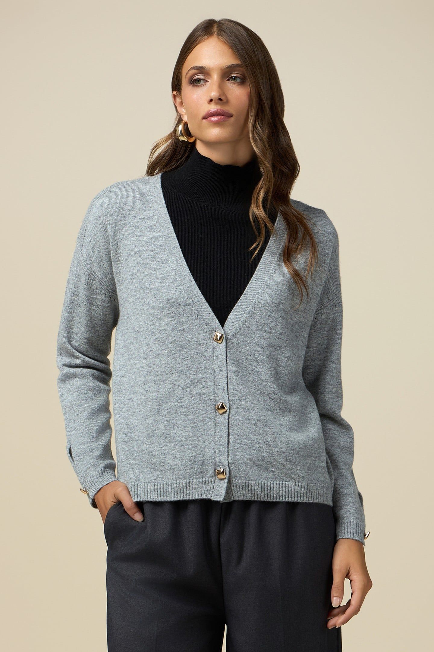 CASHMERE BLEND CARDIGAN WITH SQUARE BUTTONS GREY 1