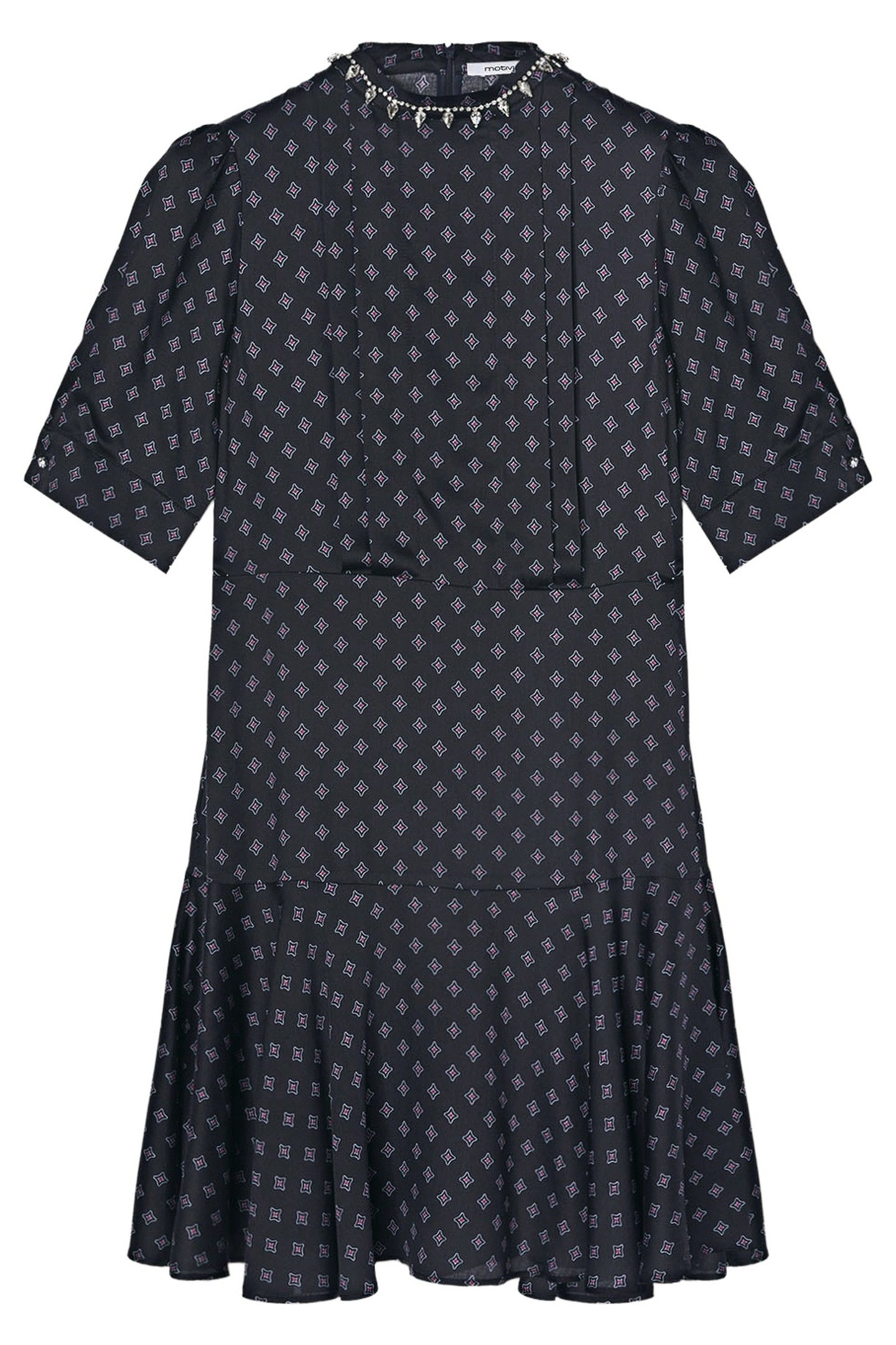 PATTERNED SATIN DRESS WITH CRYSTAL STONES BLACK 3