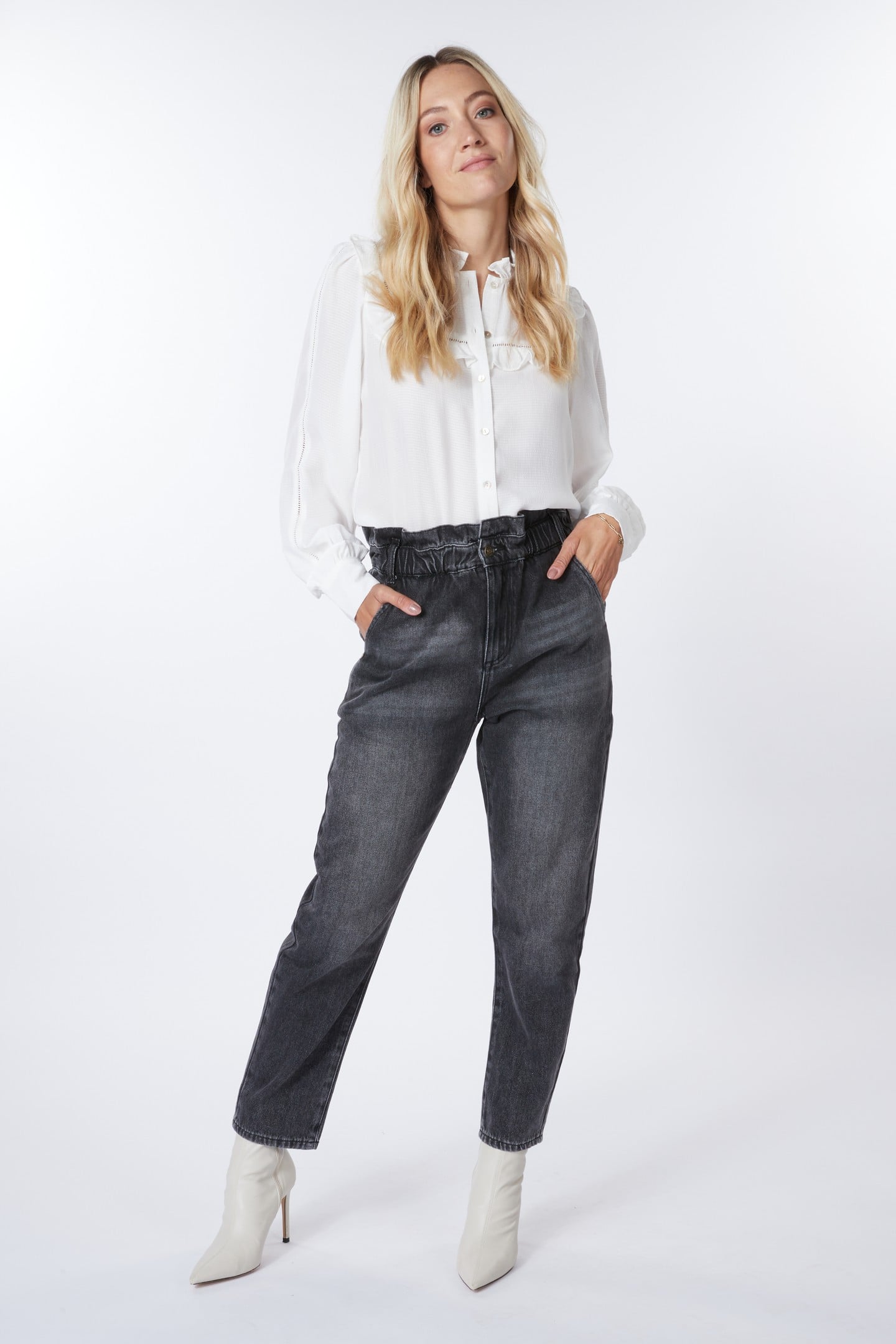 BLOUSE RUFFLES STRUCTURED FABRIC OFF WHITE 1