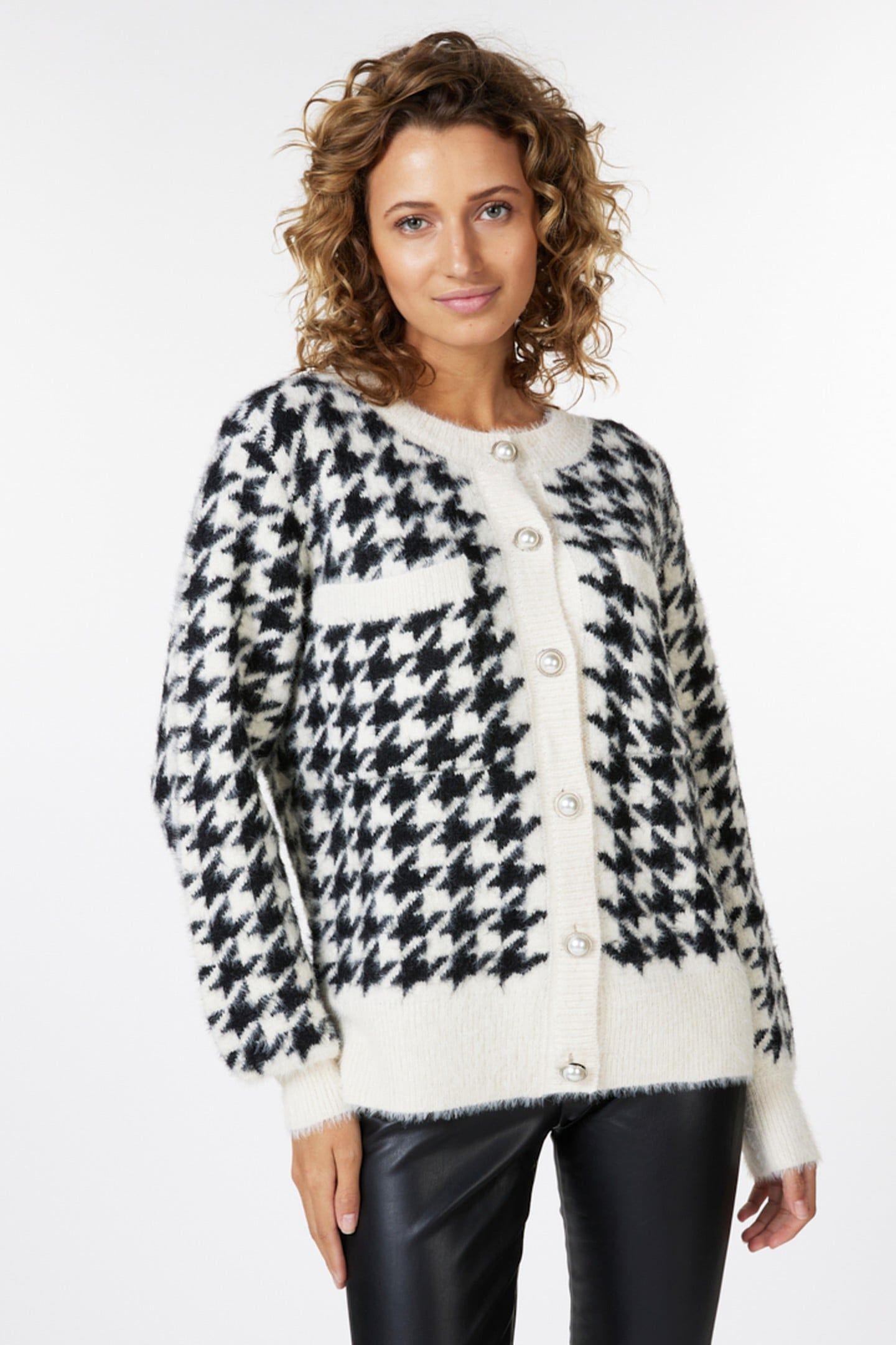 CARDIGAN SHORT HOUNDSTOOTH BLACK / OFF WHITE 3