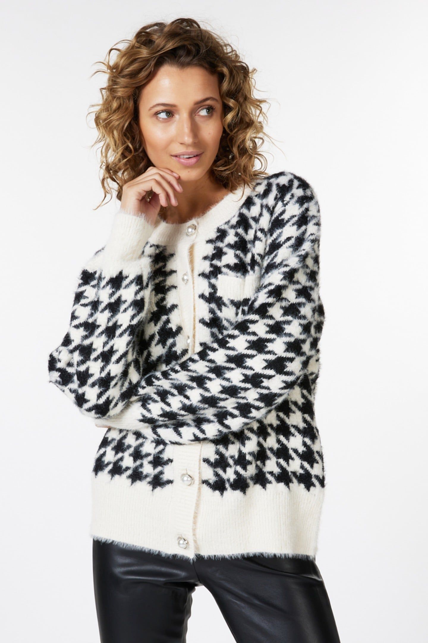 CARDIGAN SHORT HOUNDSTOOTH BLACK / OFF WHITE 4
