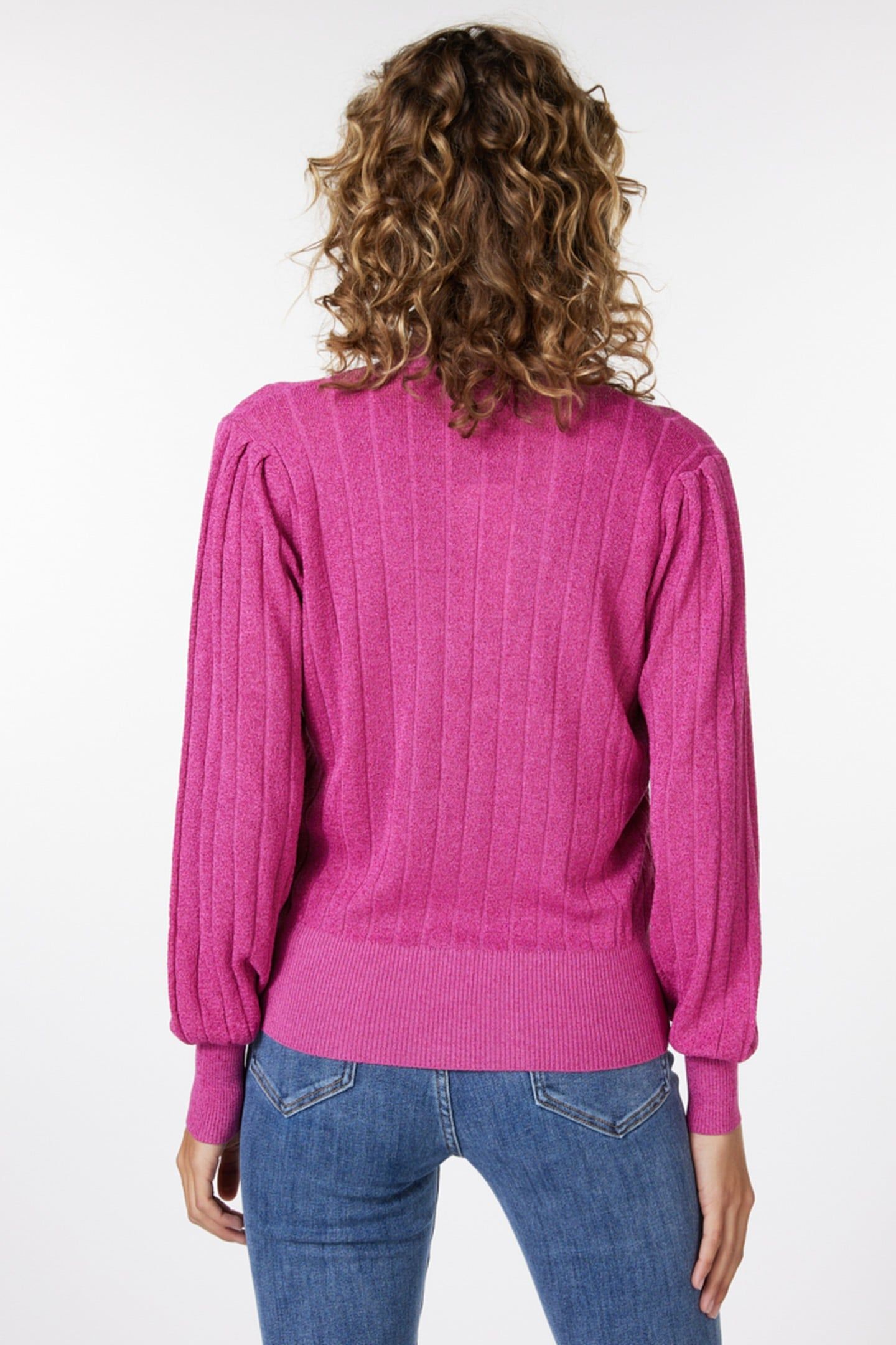 CARDIGAN PUFF SLEEVE RIB LUREX PINK 4