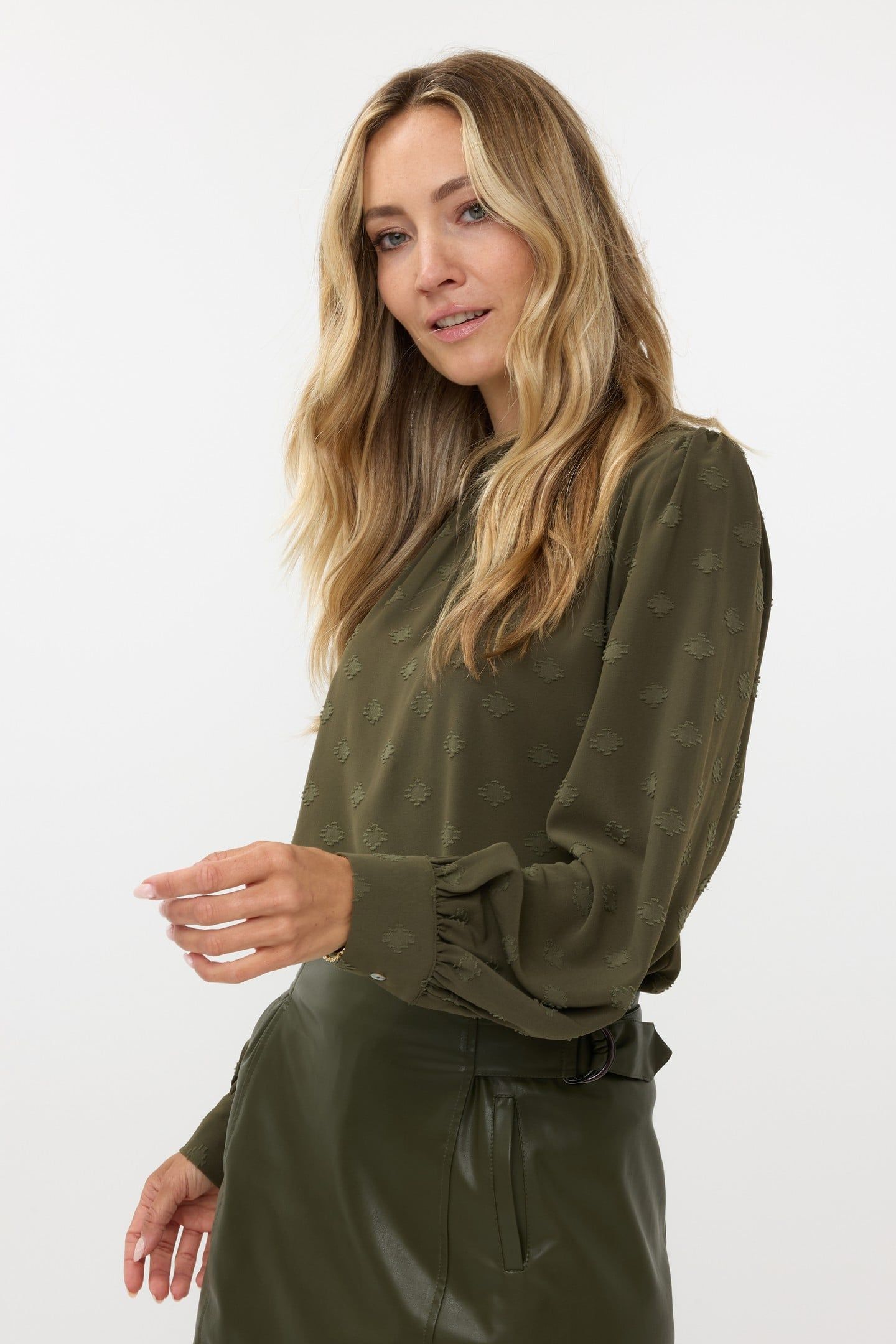 BLOUSE HIGH COLLAR PLUMETIS MOSS GREEN 2