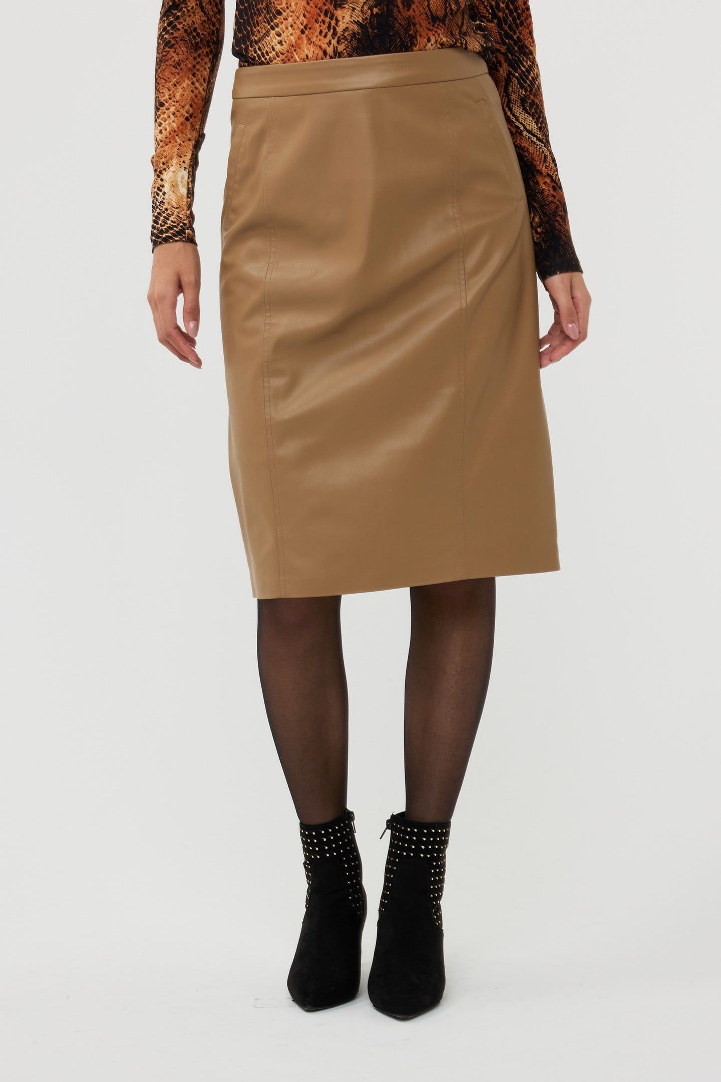 SKIRT PENCIL VEGAN LEATHER SAND 3