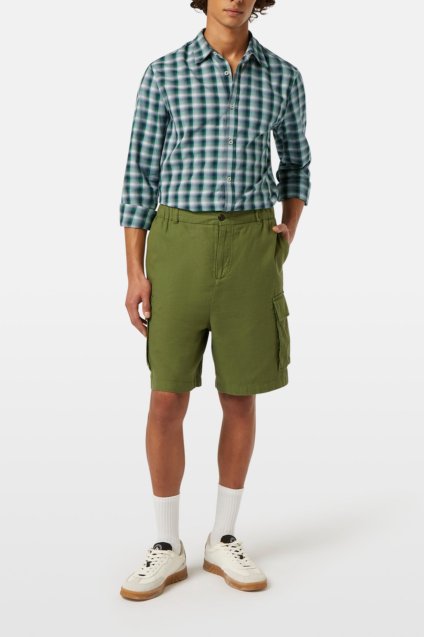 COTTON-LINEN RELAXED FIT CARGO SHORT ARMY 1