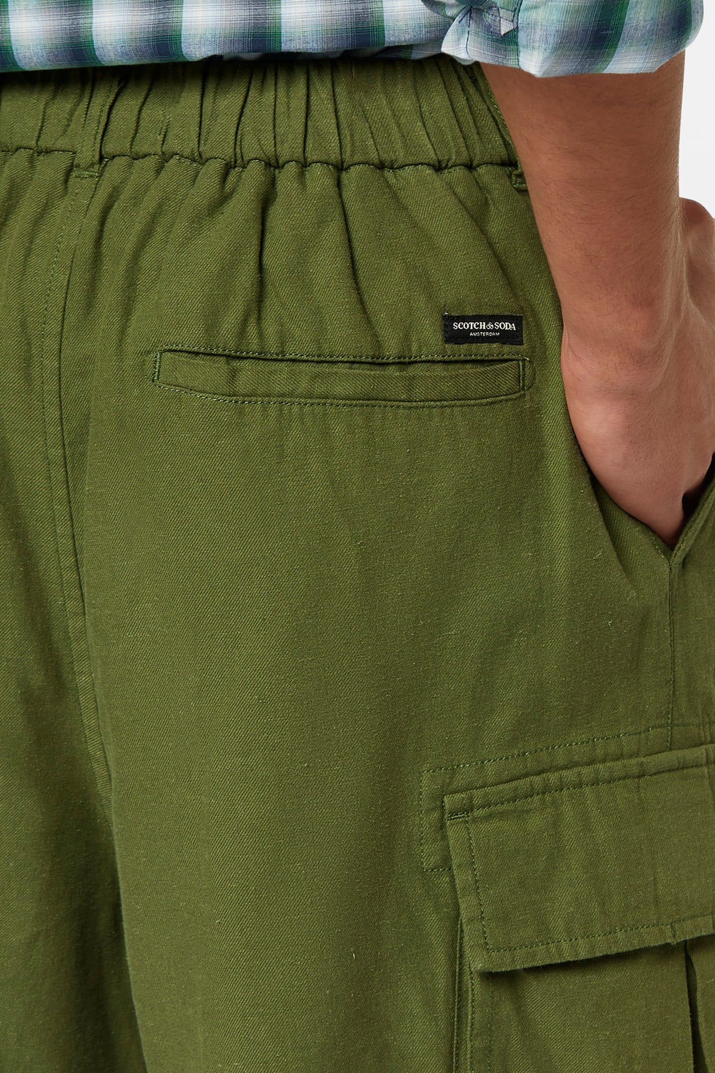 COTTON-LINEN RELAXED FIT CARGO SHORT ARMY 7