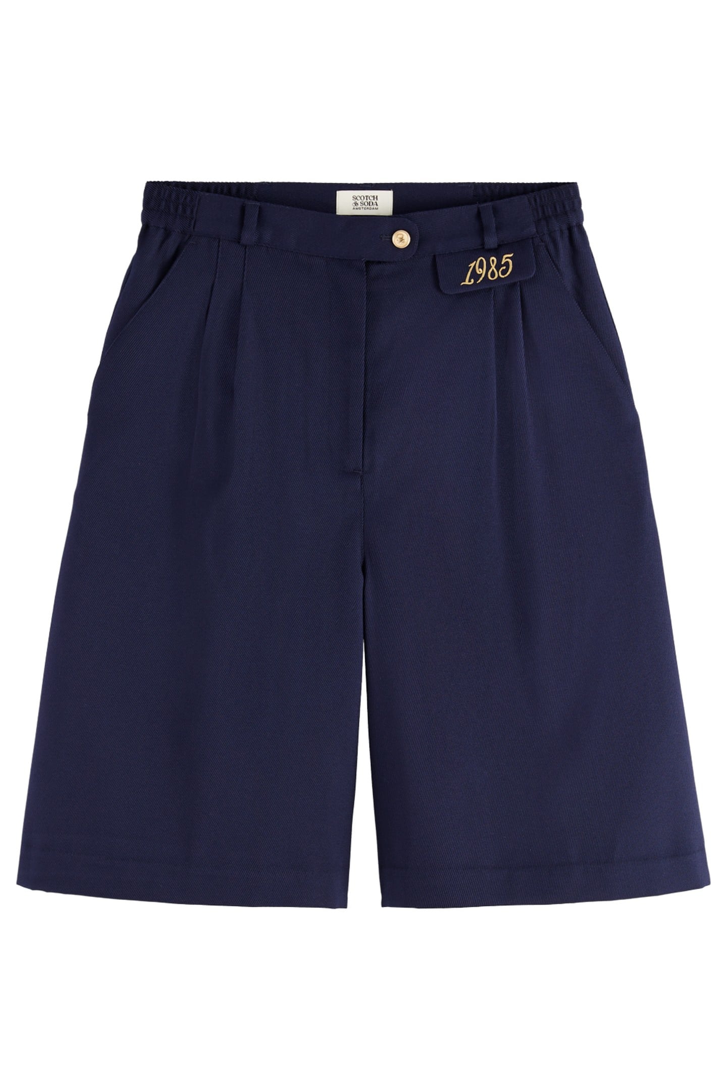 GABARDINE TWILL A-LINE PLEAT FRONT SHORT NAVY 1