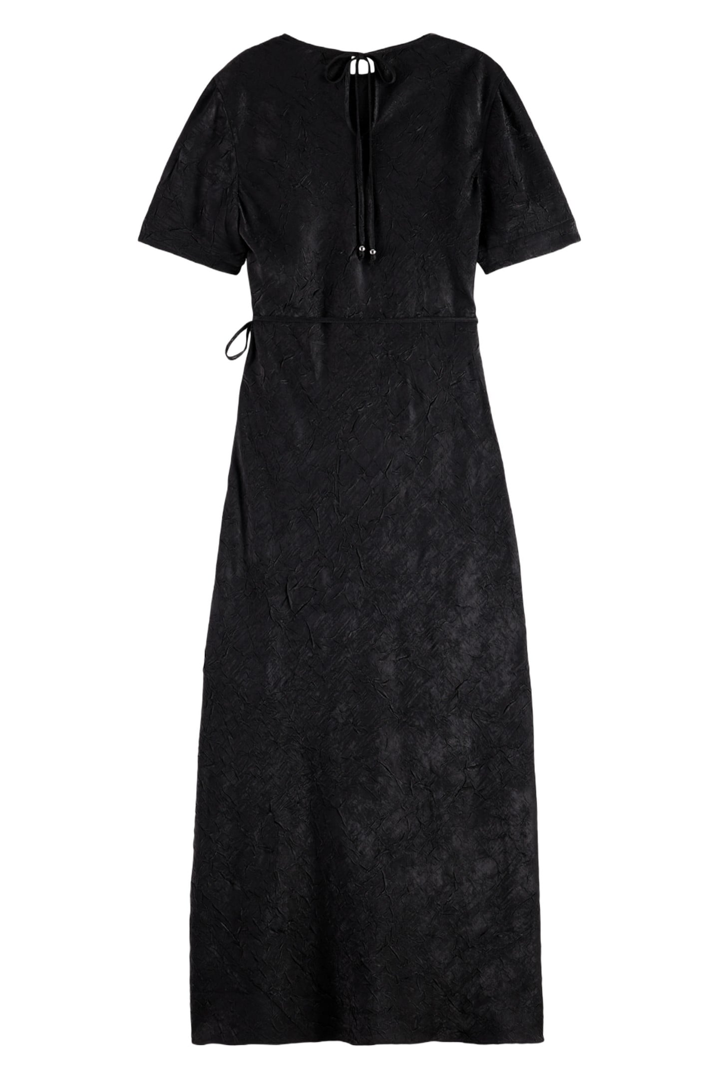 CRUSHED SATIN WRAP DRESS BLACK 2