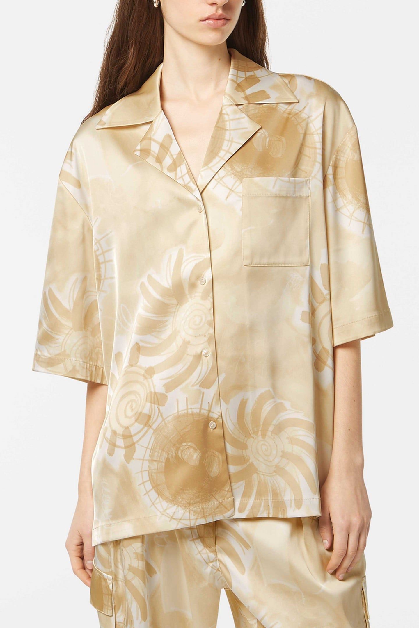 SATIN PRINTED SHORT SLEEVE SHIRT ABSTRACT SUN SAND 2