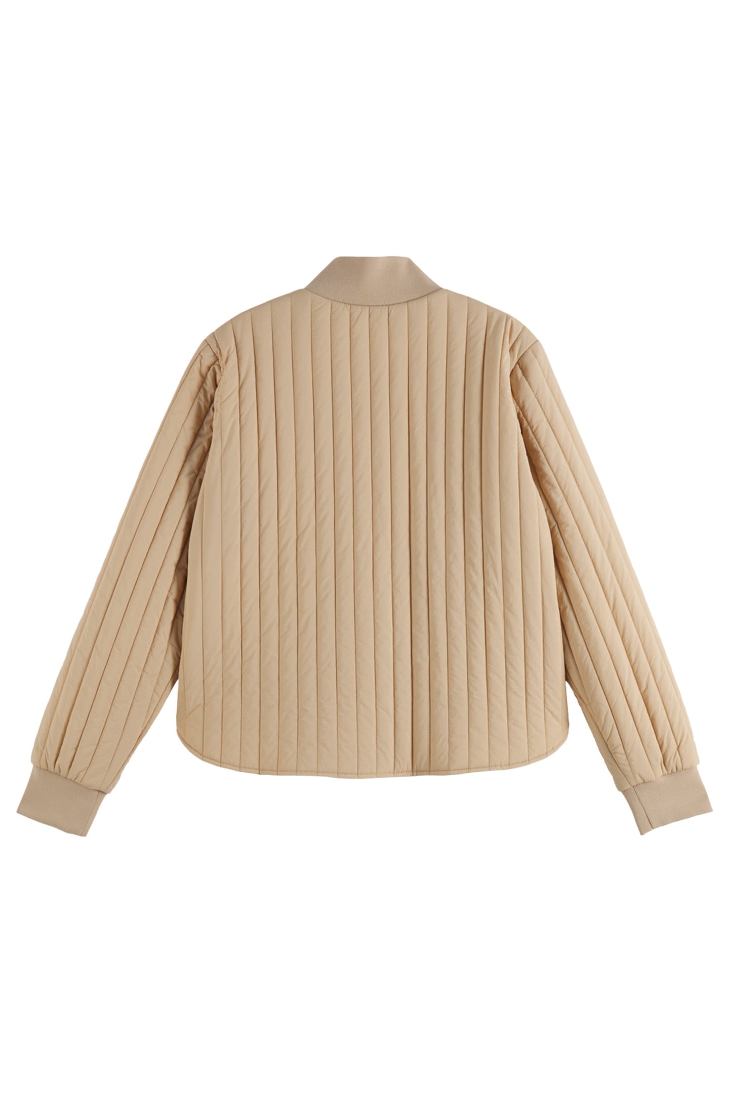 REVERSIBLE QUILTED BOMBER SOFT CAMEL/ ABSTRACT SUN SAND 6