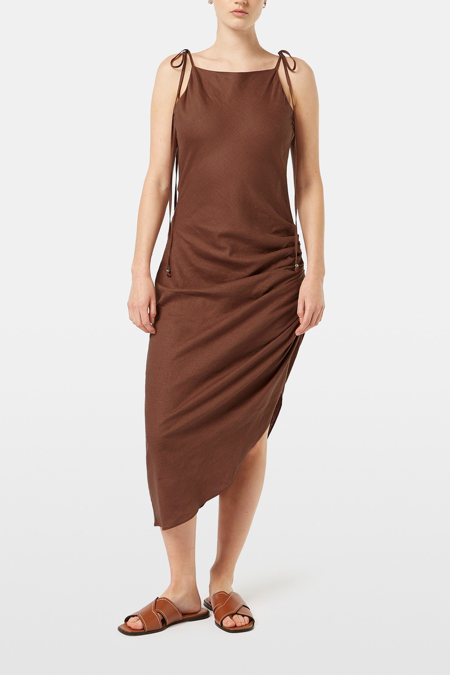 LINEN VISCOSE PRINTED MINI DRESS COLD BREW 1