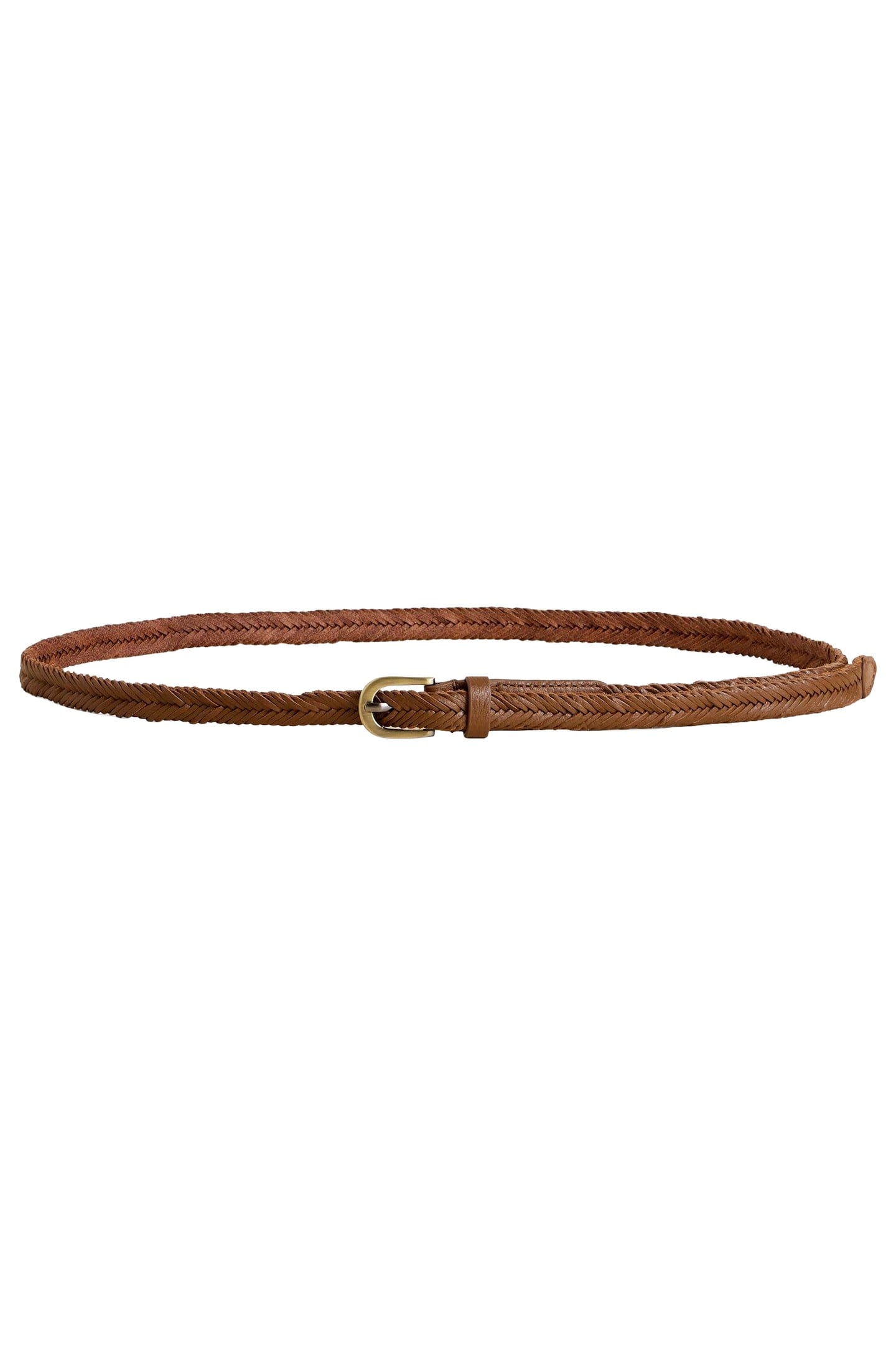 PLAITED LEATHER SKINNY BELT MID TAN 1