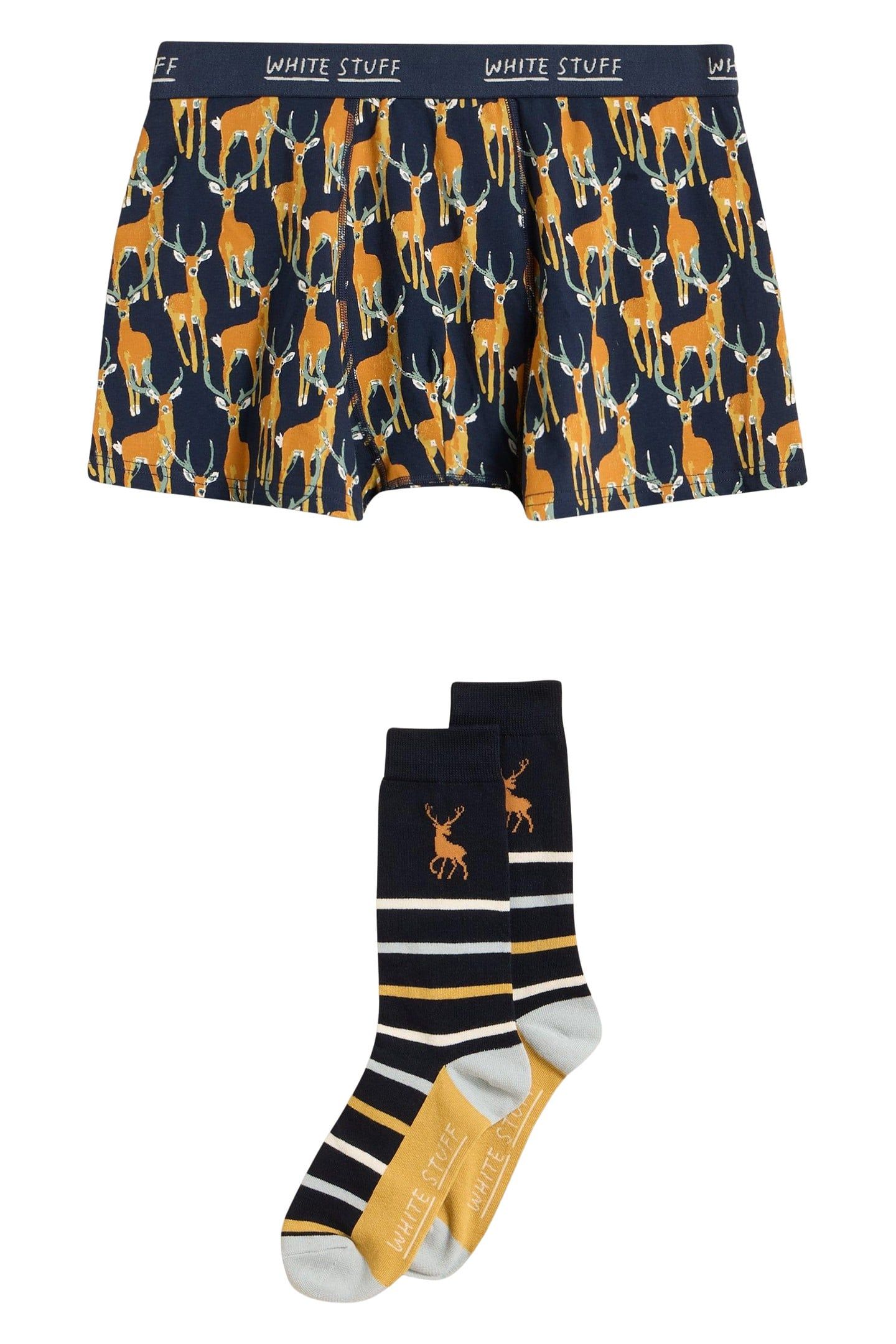 BOXERS & SOCK GIFT SET NAVY PRINT 1