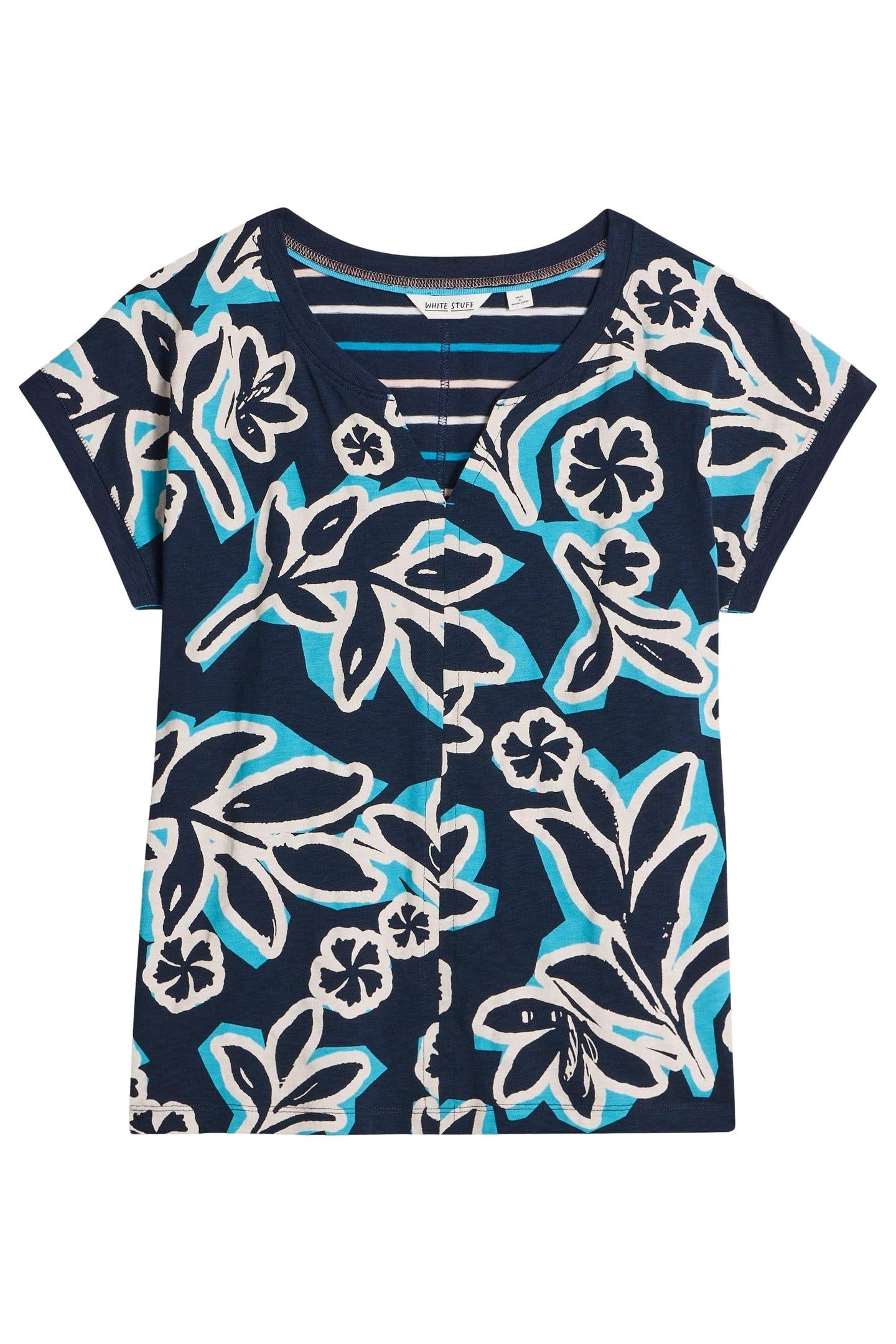 NELLY NOTCH NECK TEE NAVY PRINT 4
