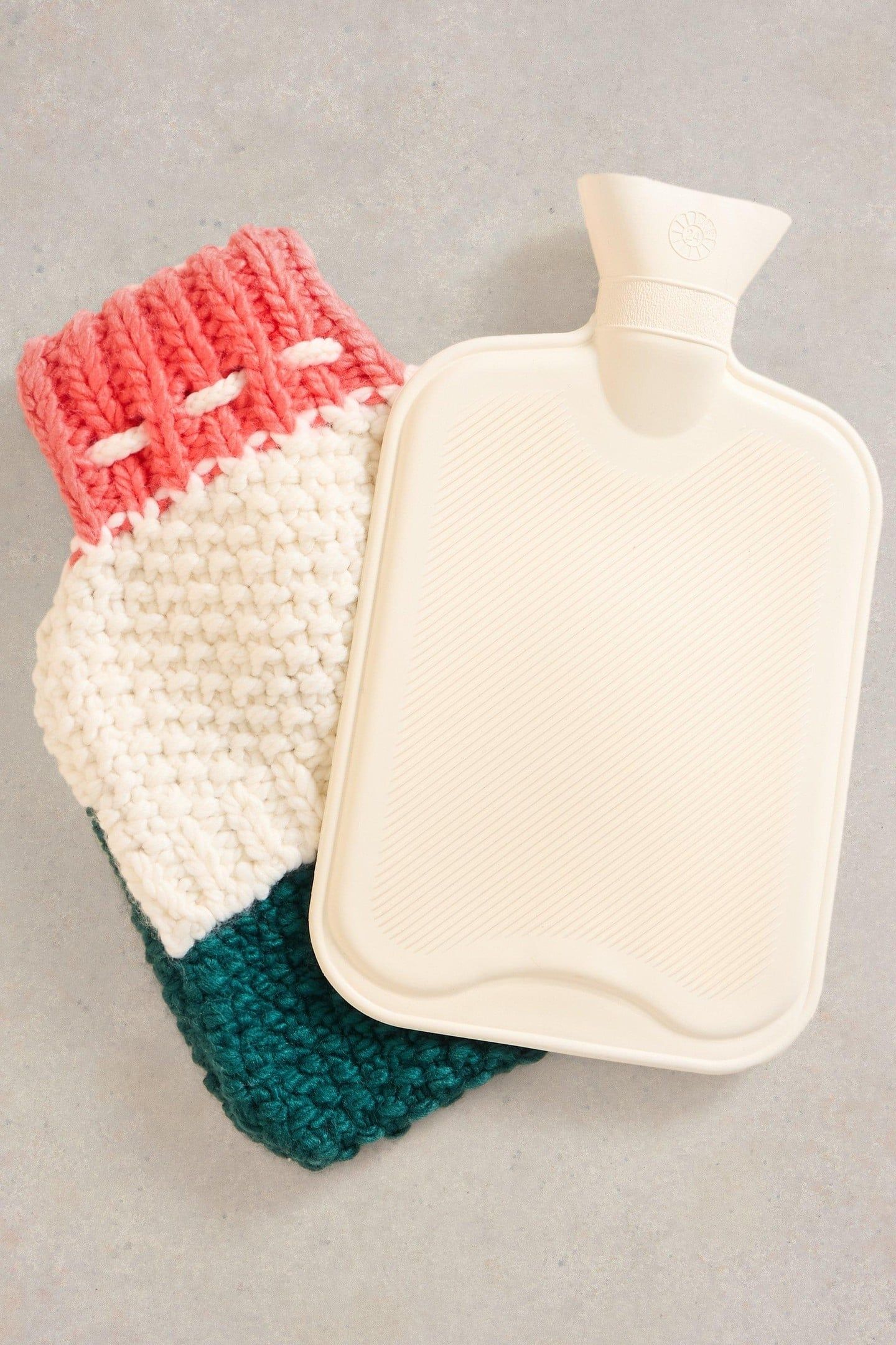KNITTED HOT WATER BOTTLE WHITE MULTI 1