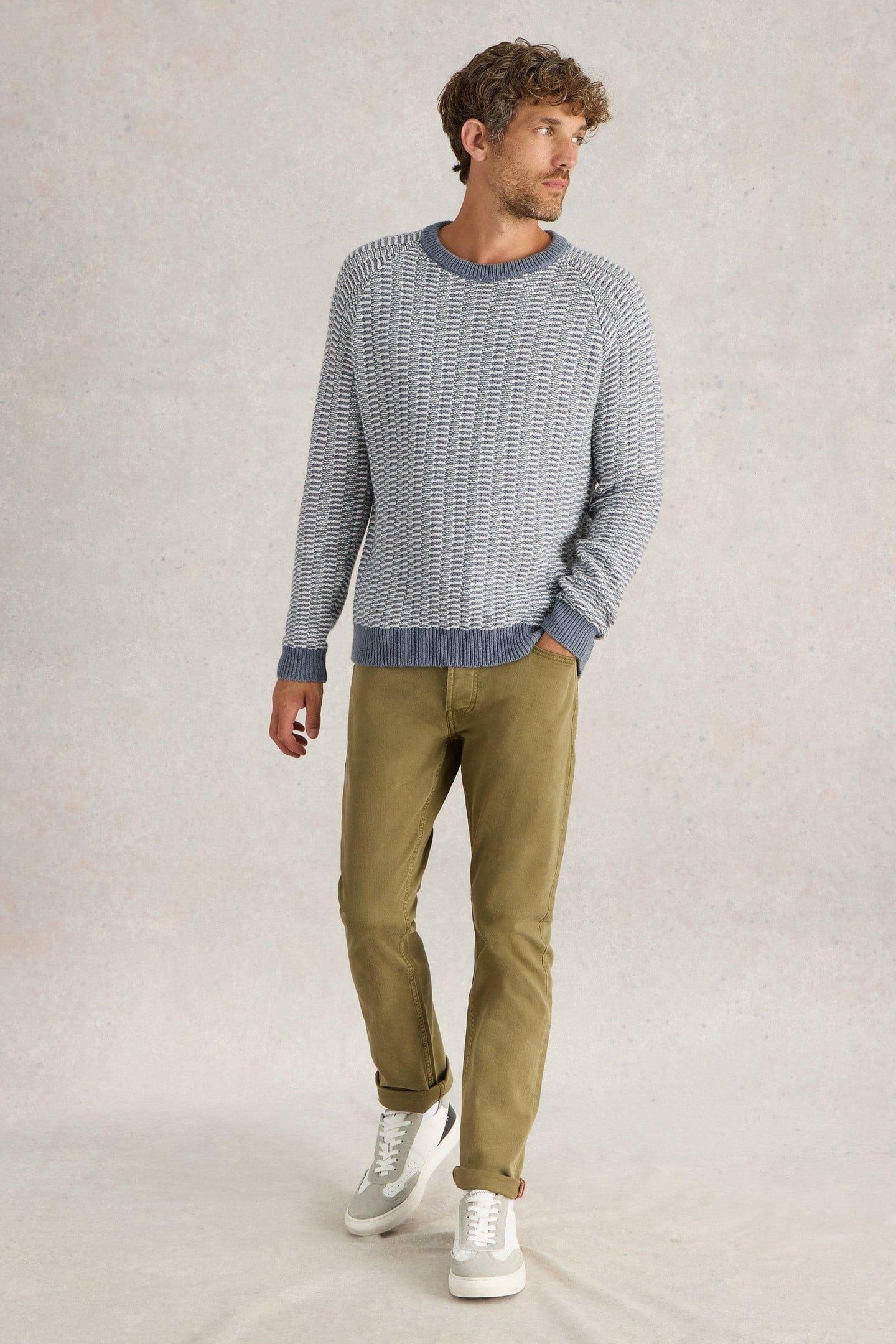 TEXTURED CREW NECK JUMPER BLUE MULTI 2