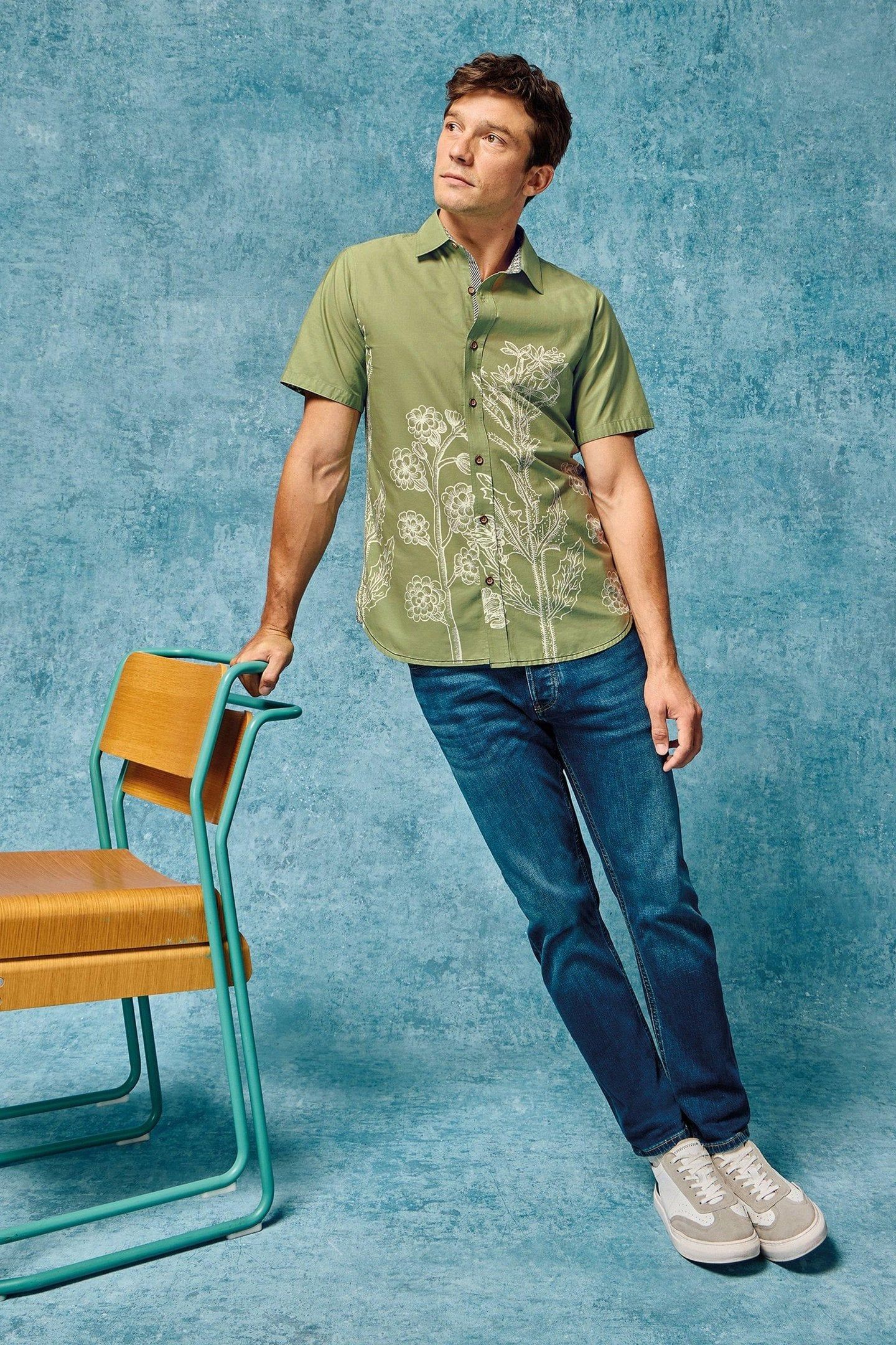 FLORAL BORDER SS PRINTED SHIRT GREEN PRINT 7