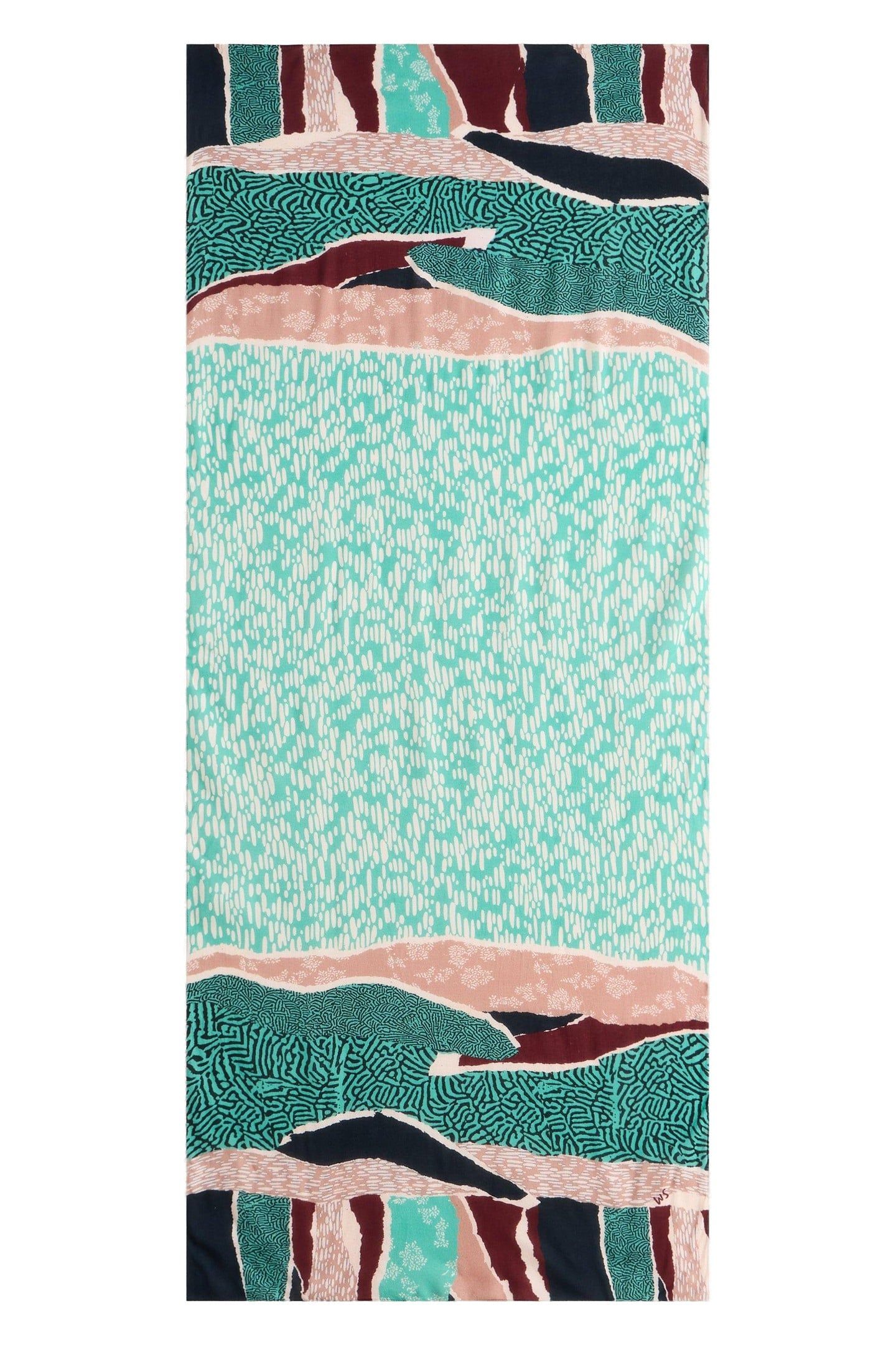 ABSTRACT PATCHWORK SCARF BRIGHT TEAL 1
