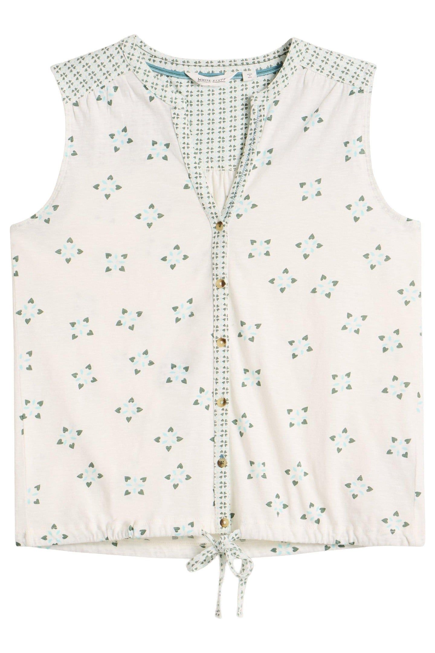 TULIP SLEEVELESS SHIRT WHITE PRINT 3