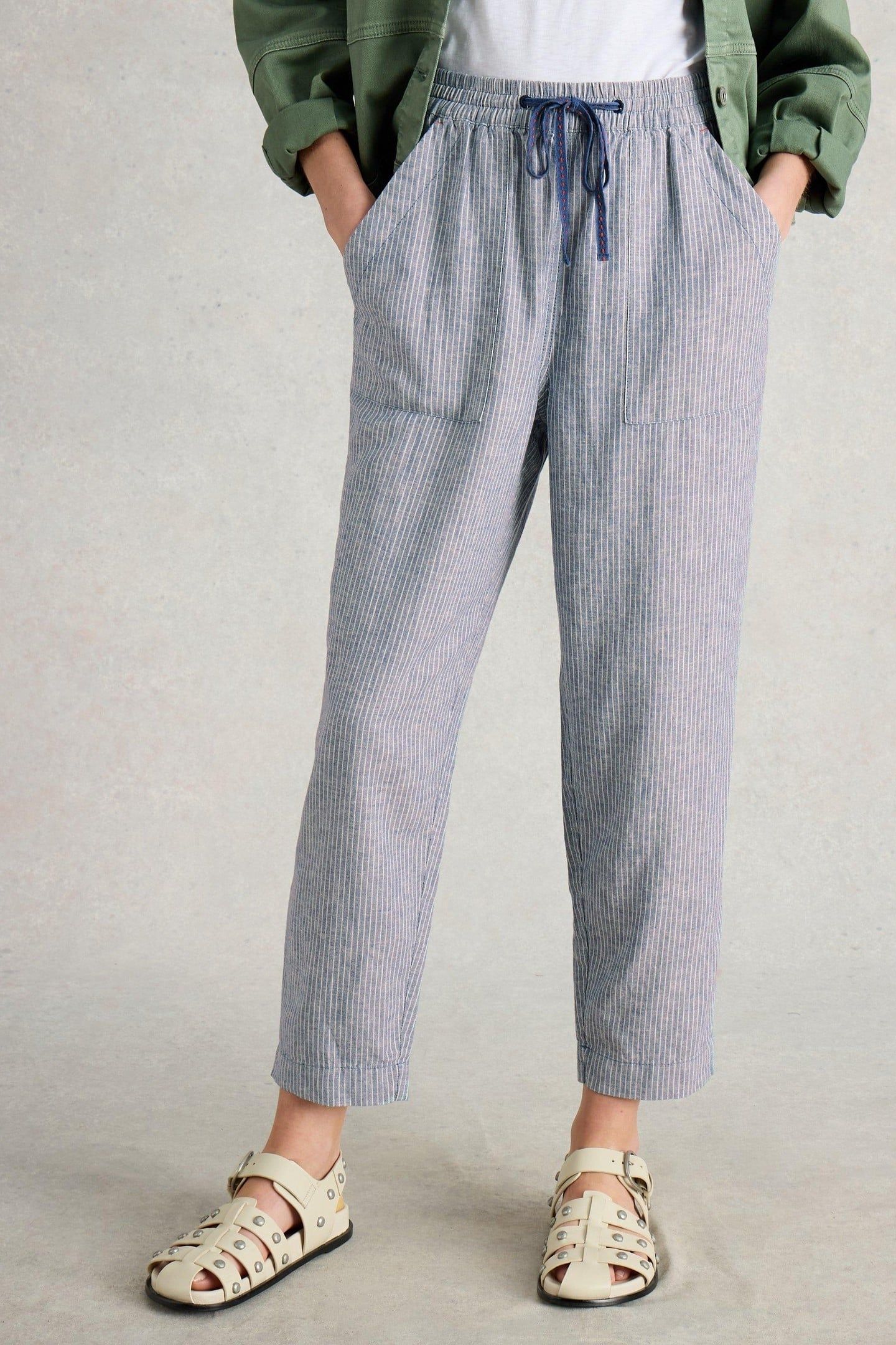 ELLE LINEN BLEND TROUSER BLUE MULTI 1