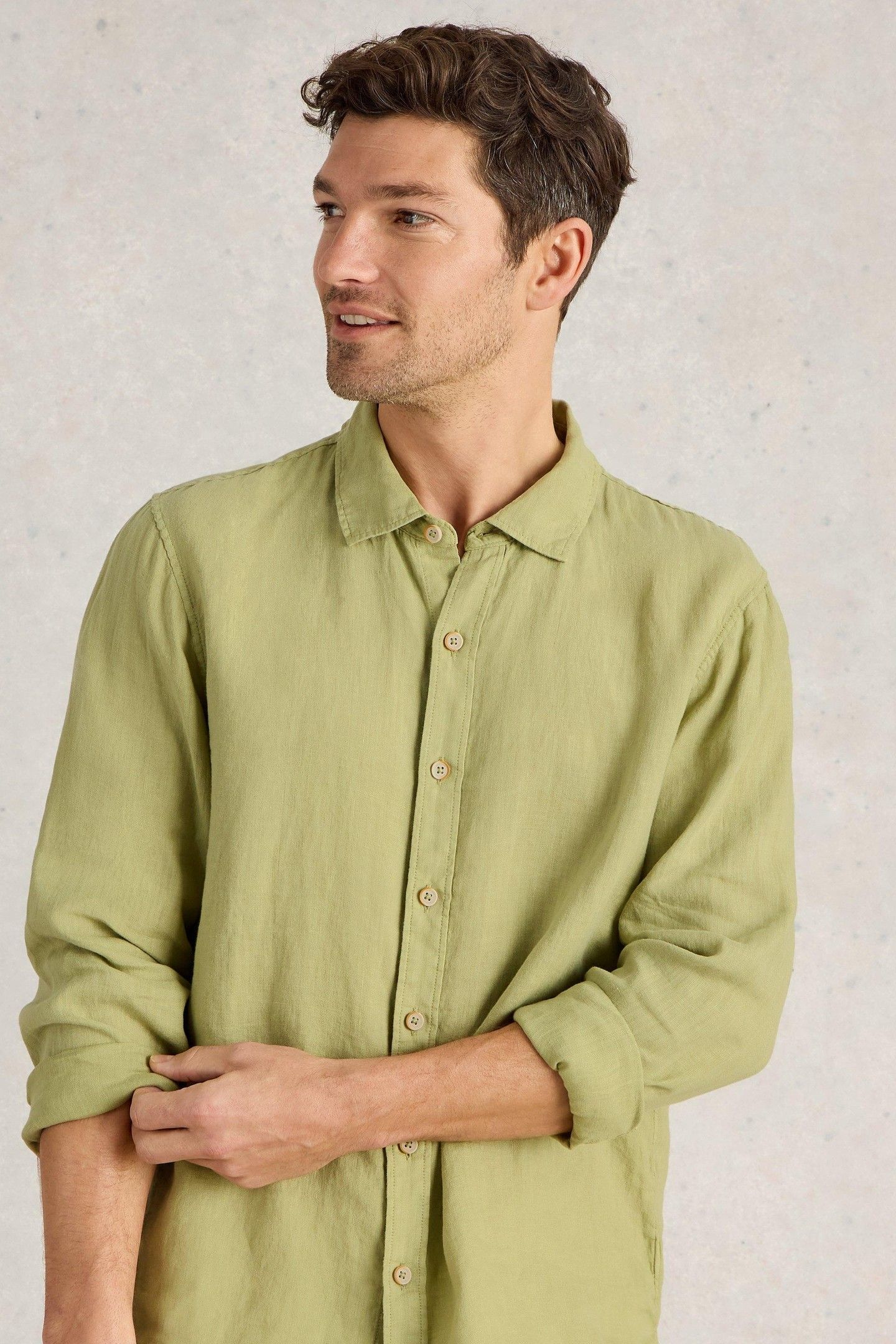 KESWICK LS LINEN SHIRT MID GREEN 2