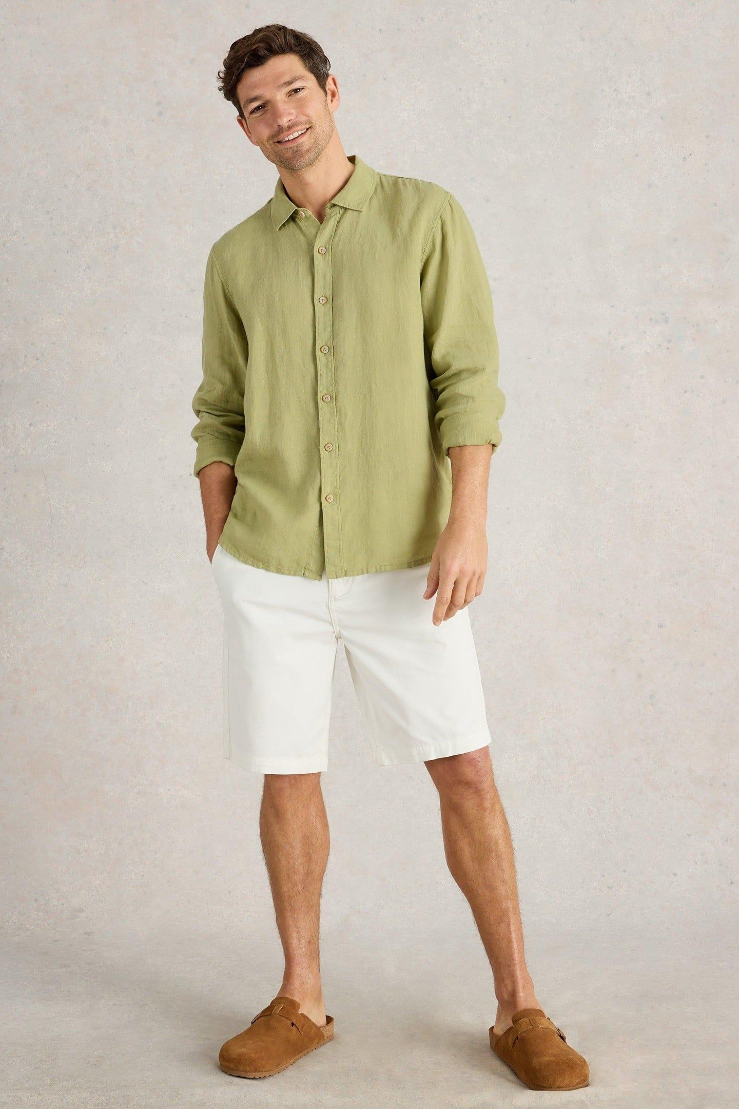 KESWICK LS LINEN SHIRT MID GREEN 3