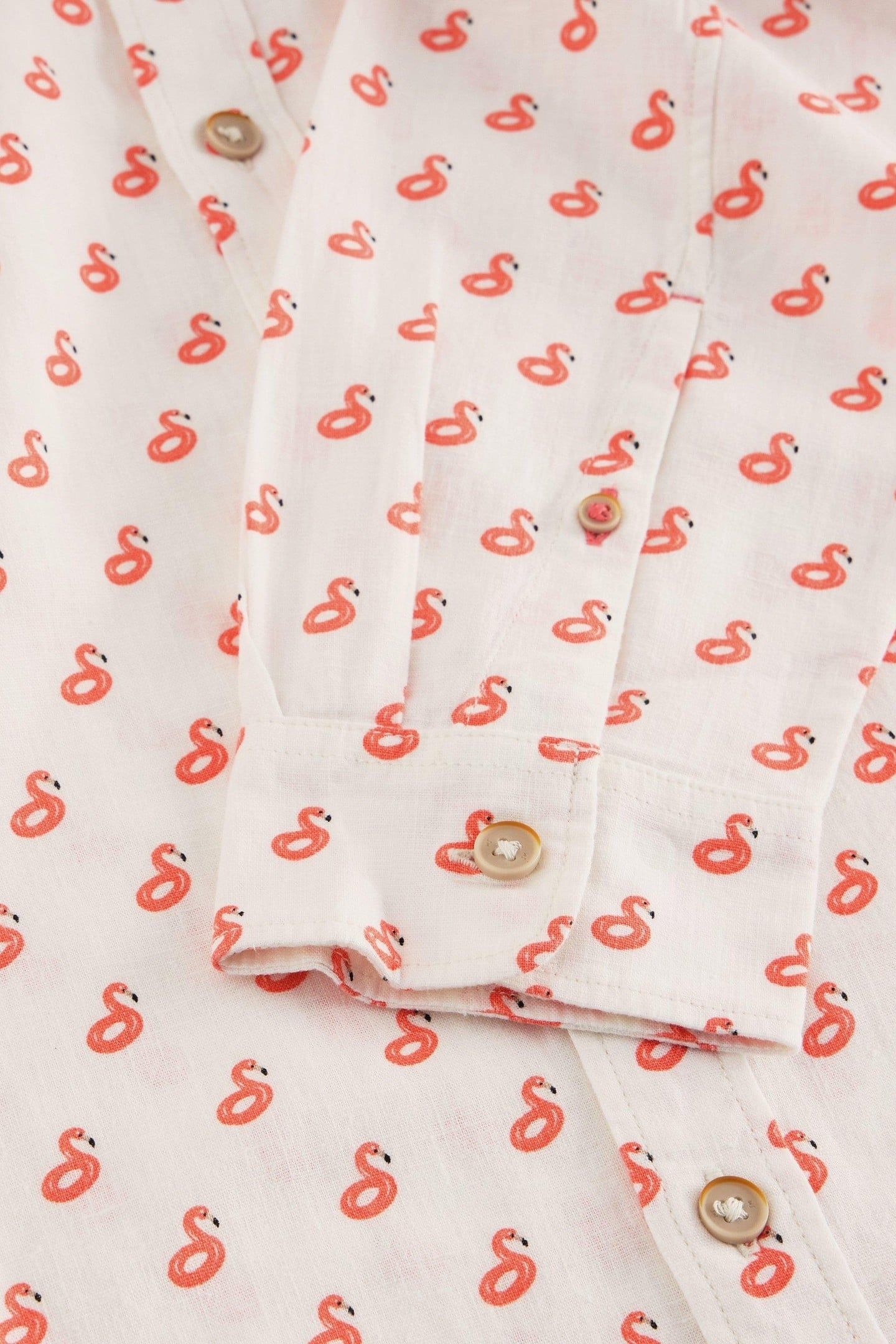 FLAMINGO PRINT LINEN SHIRT WHITE PRINT 4
