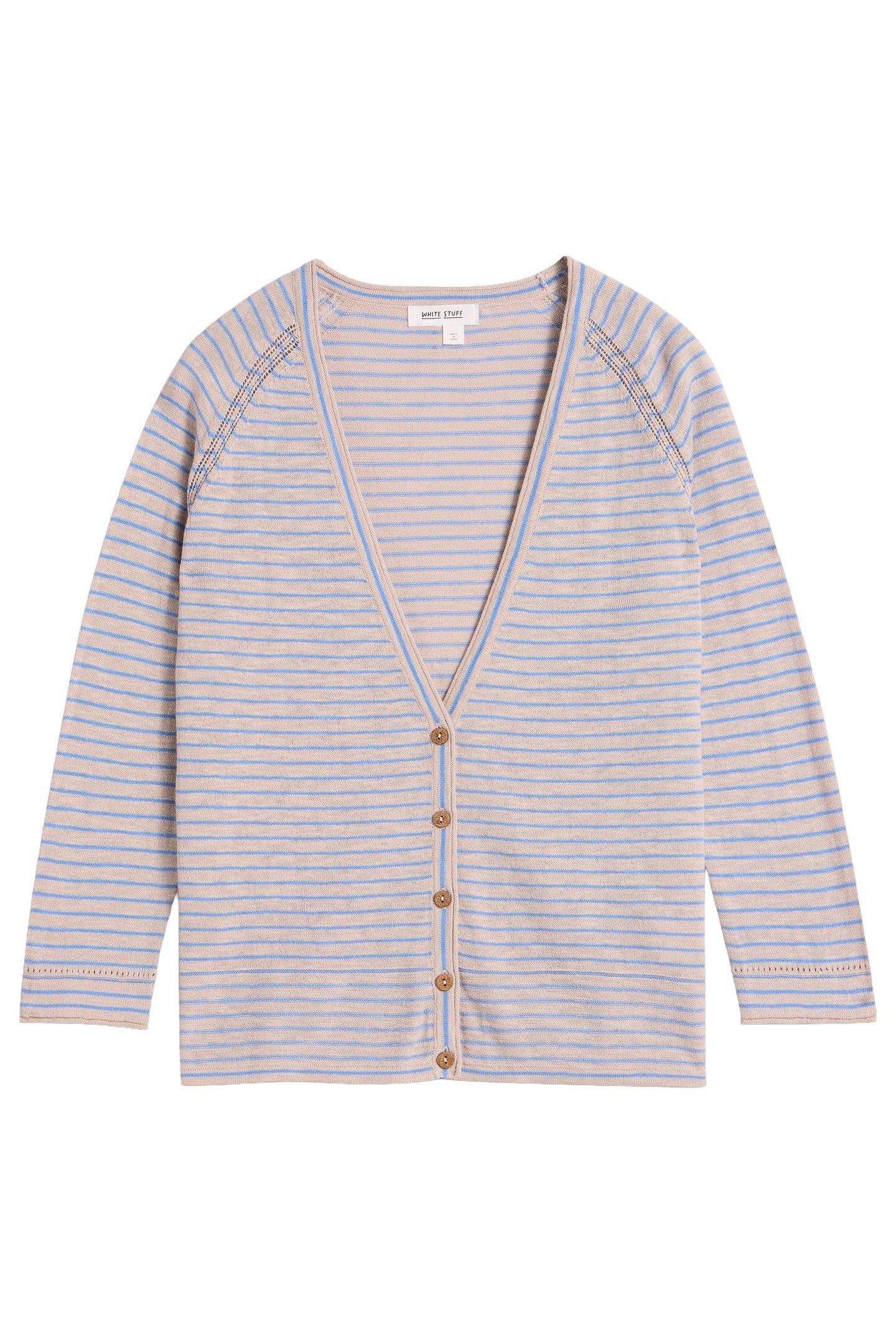 NARIA STRIPE LINEN BLEND CARDI NATURAL MULTI 4