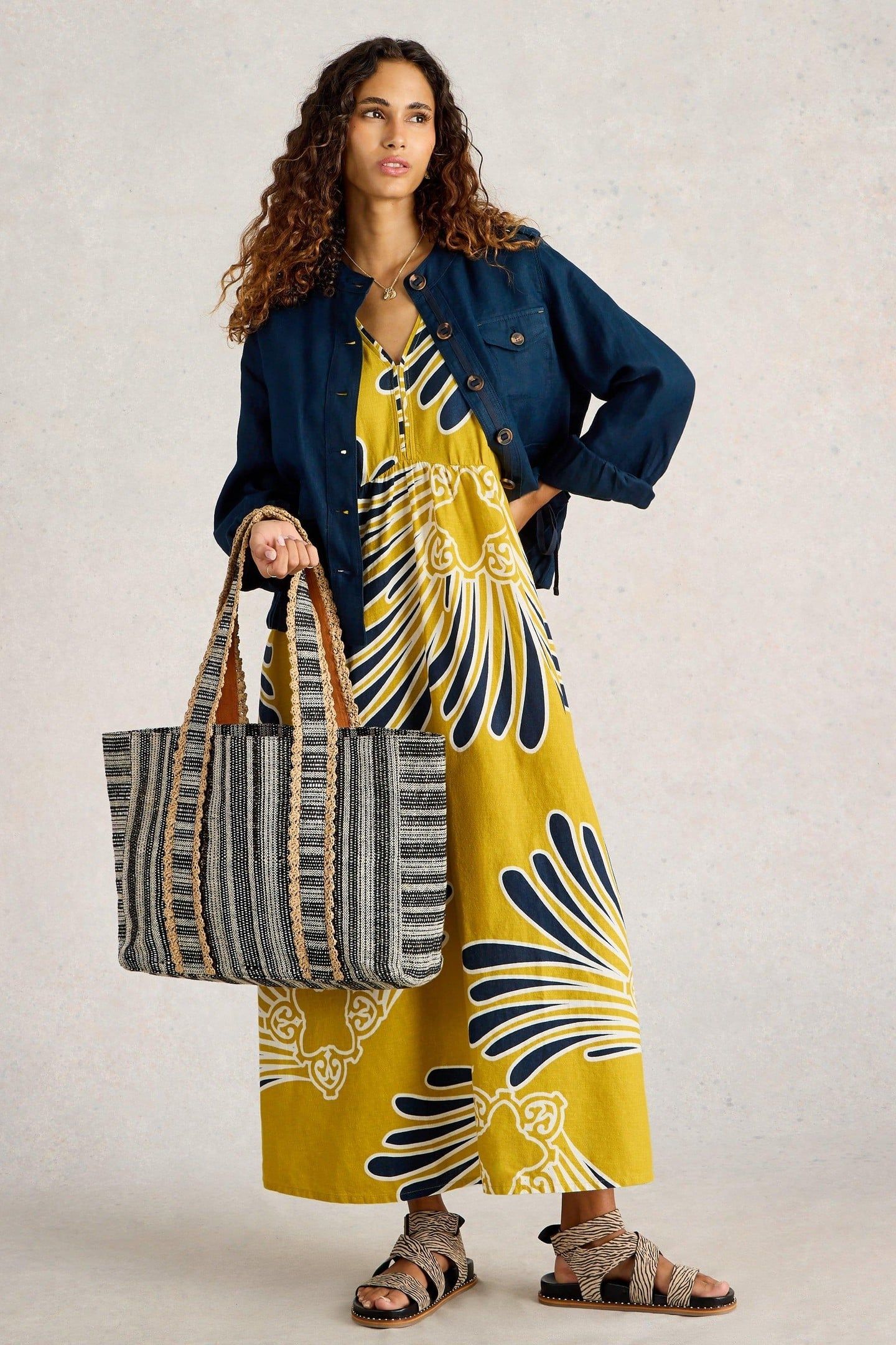 LORNA LINEN BLEND MAXI DRESS YELLOW PRINT 2