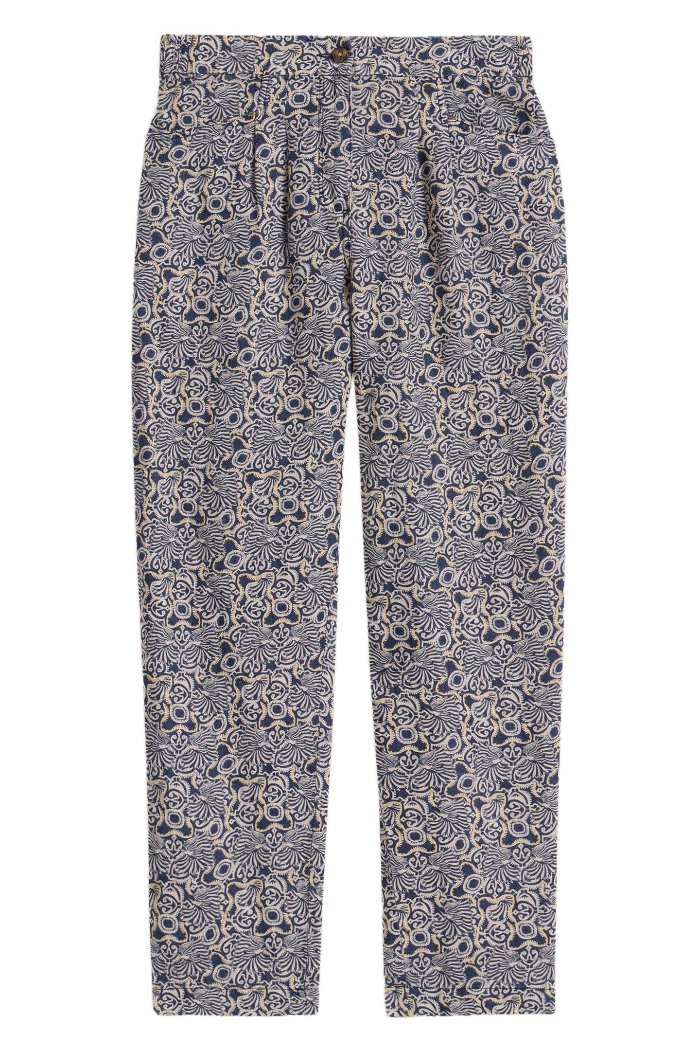 ROWENA LINEN TROUSER NAVY PRINT 4