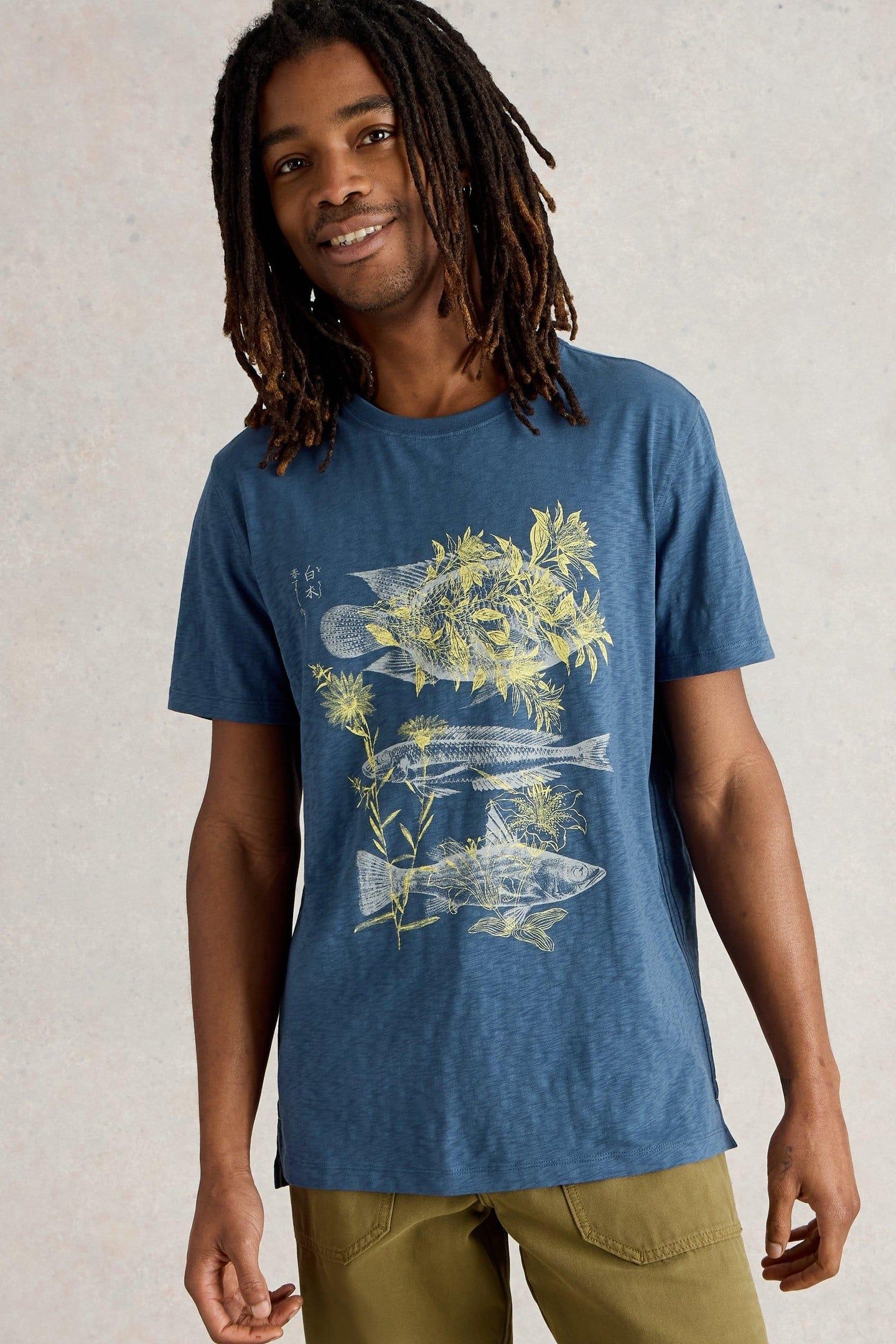 THREE FISHES GRAPHIC TEE BLUE PRINT 1