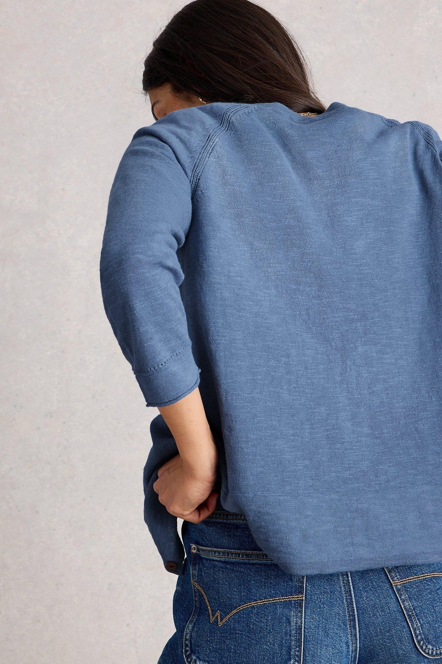 NARIA LINEN BLEND CARDI MID BLUE 2
