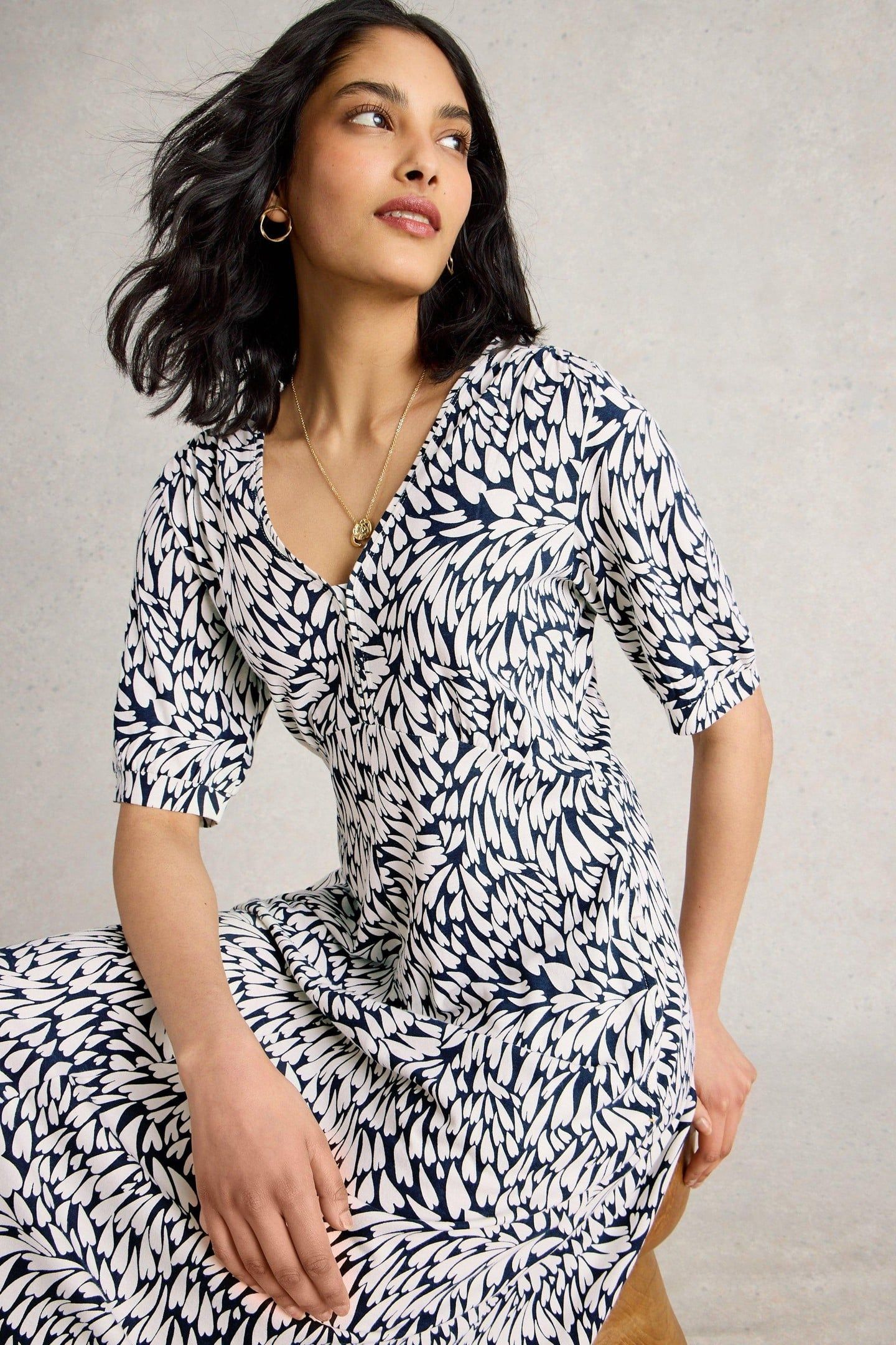 MEGAN JERSEY DRESS IVORY MULTI 1