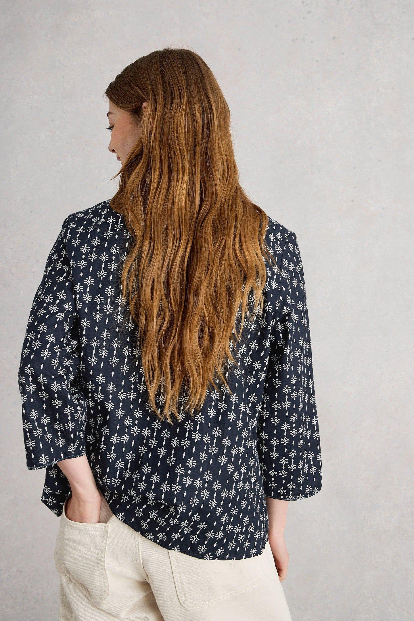 RAE ORGANIC COTTON TOP NAVY PRINT 2