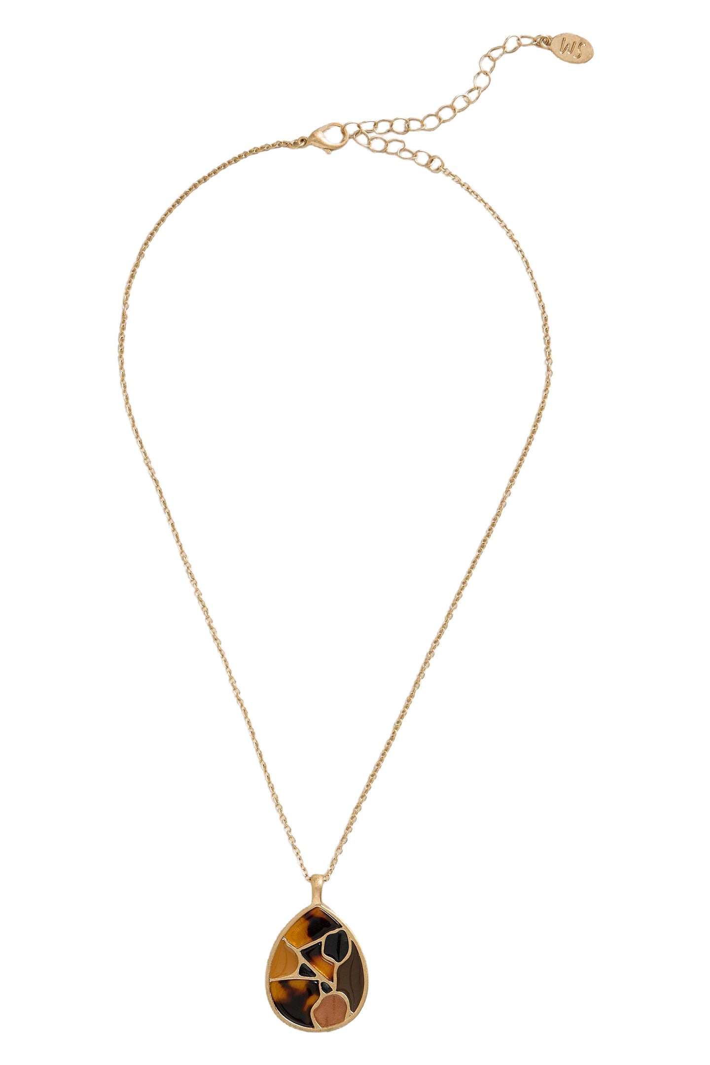 MOSAIC TILE DROP NECKLACE BROWN MULTI 2