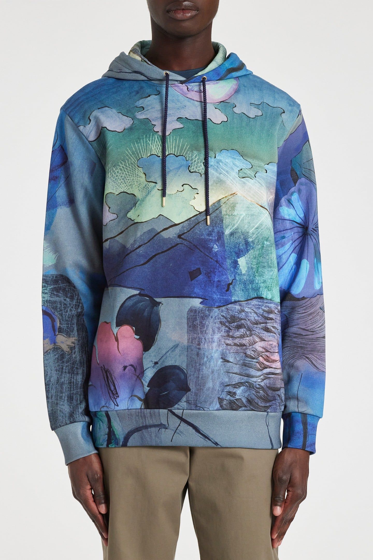 MENS NARCISSUS PRINT HOODIE NAVY 1
