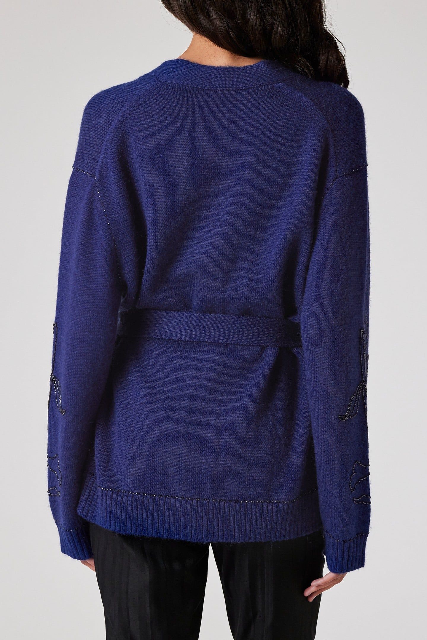 WOMENS KNITTED CARDIGAN BUTTON THRU INKY BLUE 2